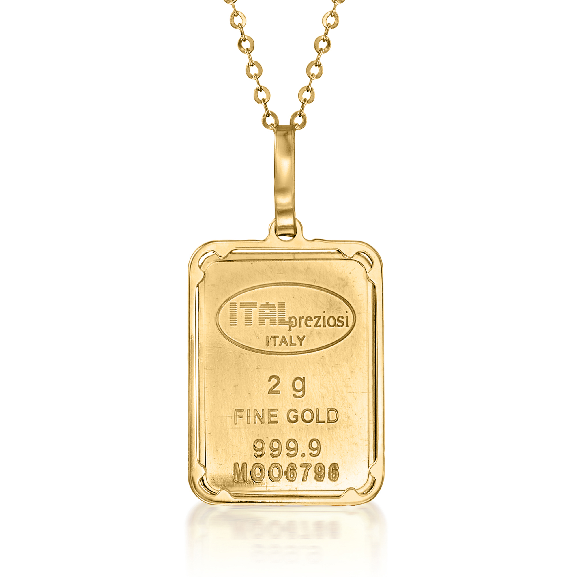 Italian 24kt Yellow Gold Two-Gram Ingot Pendant Necklace with 14kt