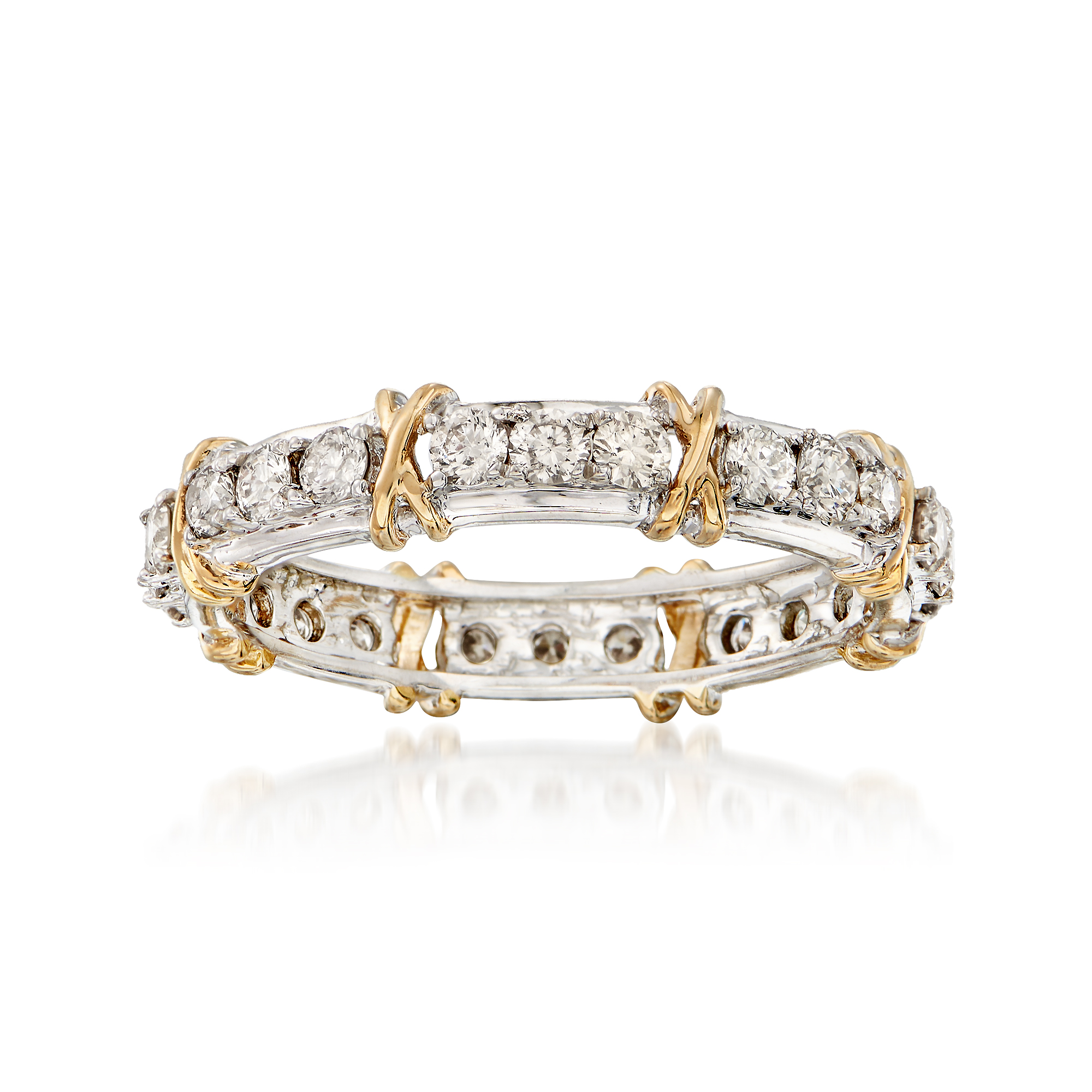 1.00 ct. t.w. Diamond X Eternity Band in Sterling and 14kt Gold