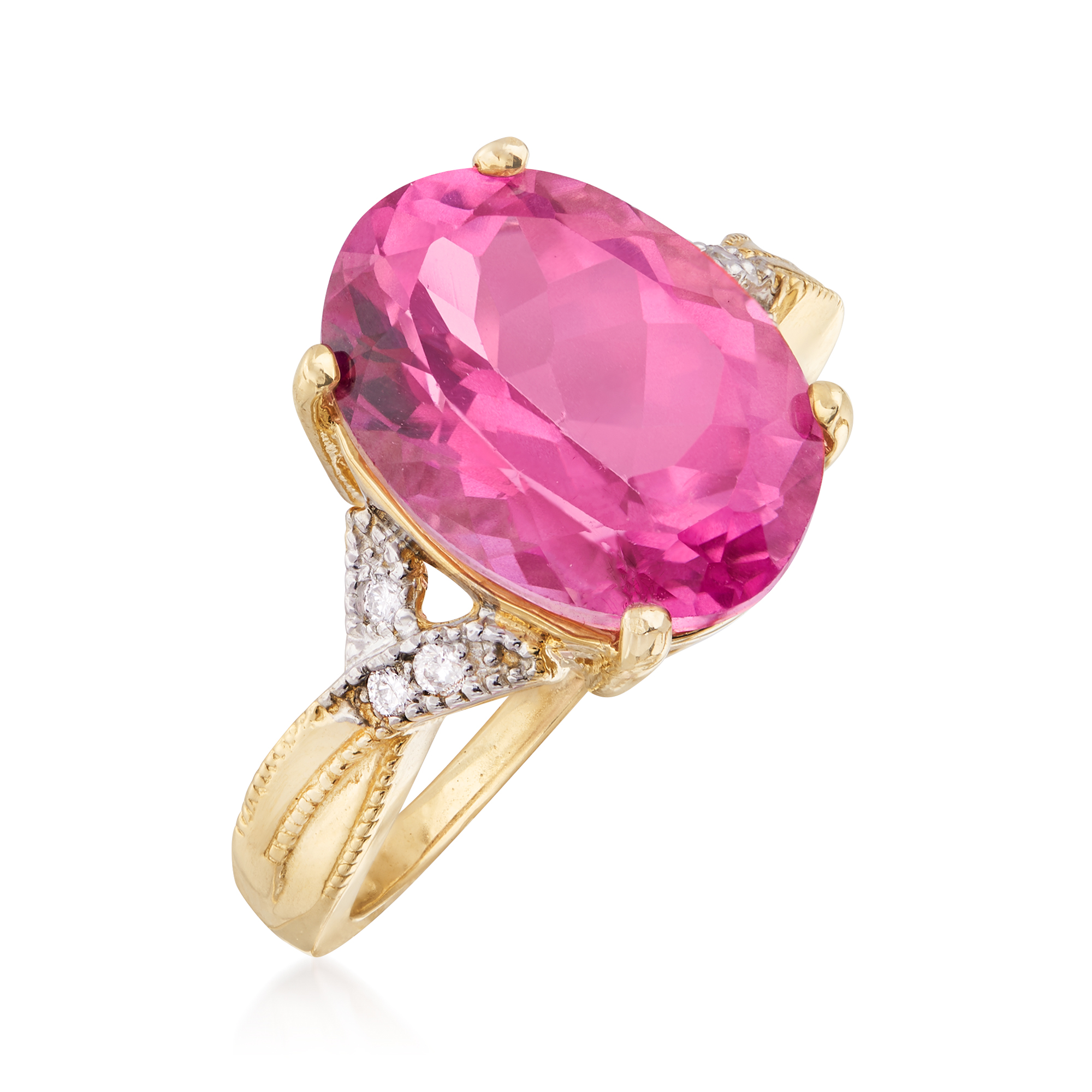7.00 Carat Pink Topaz Ring with Diamond Accents in 14kt Yellow Gold ...