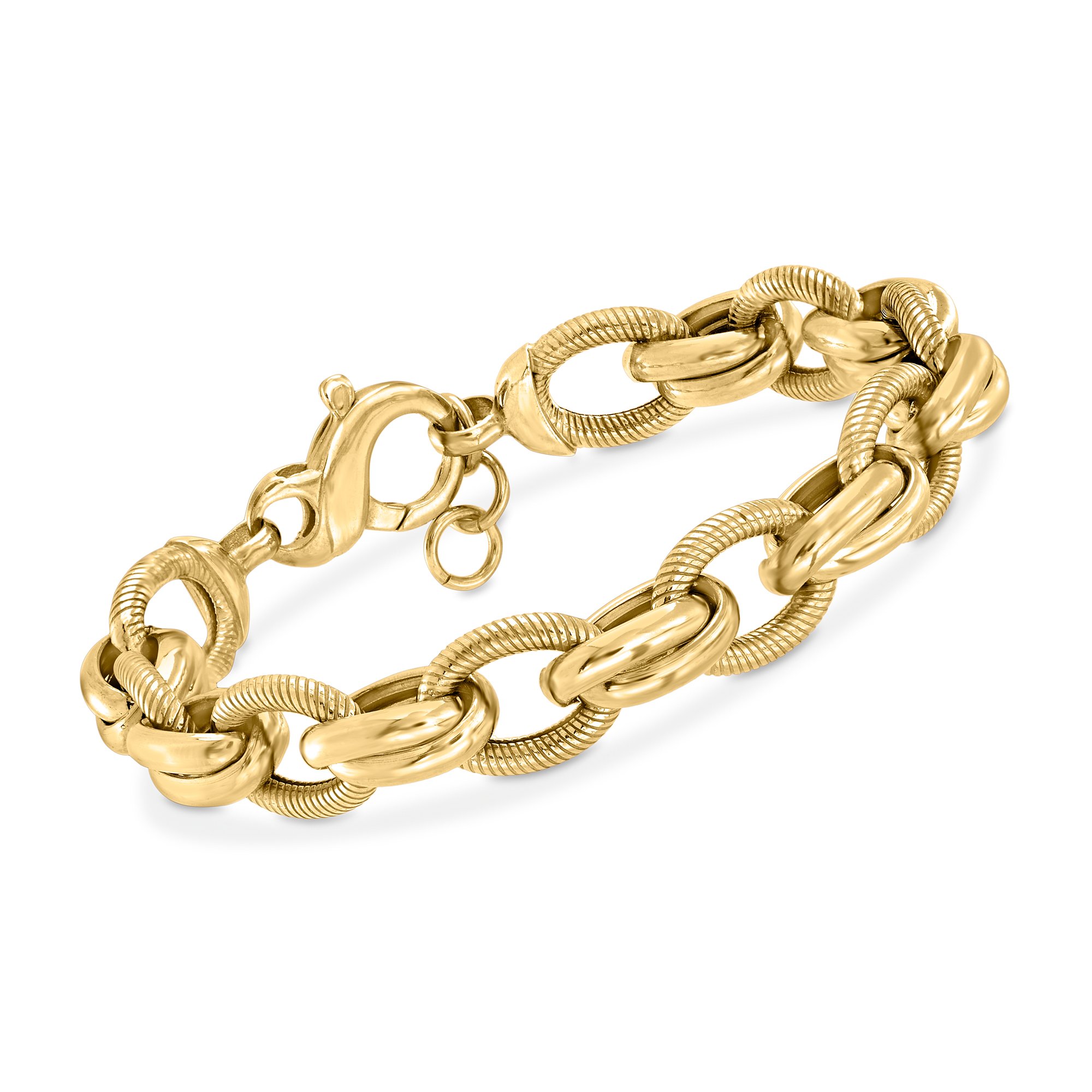 Italian 18kt Gold Over Sterling Textured and Polished Multi-Link