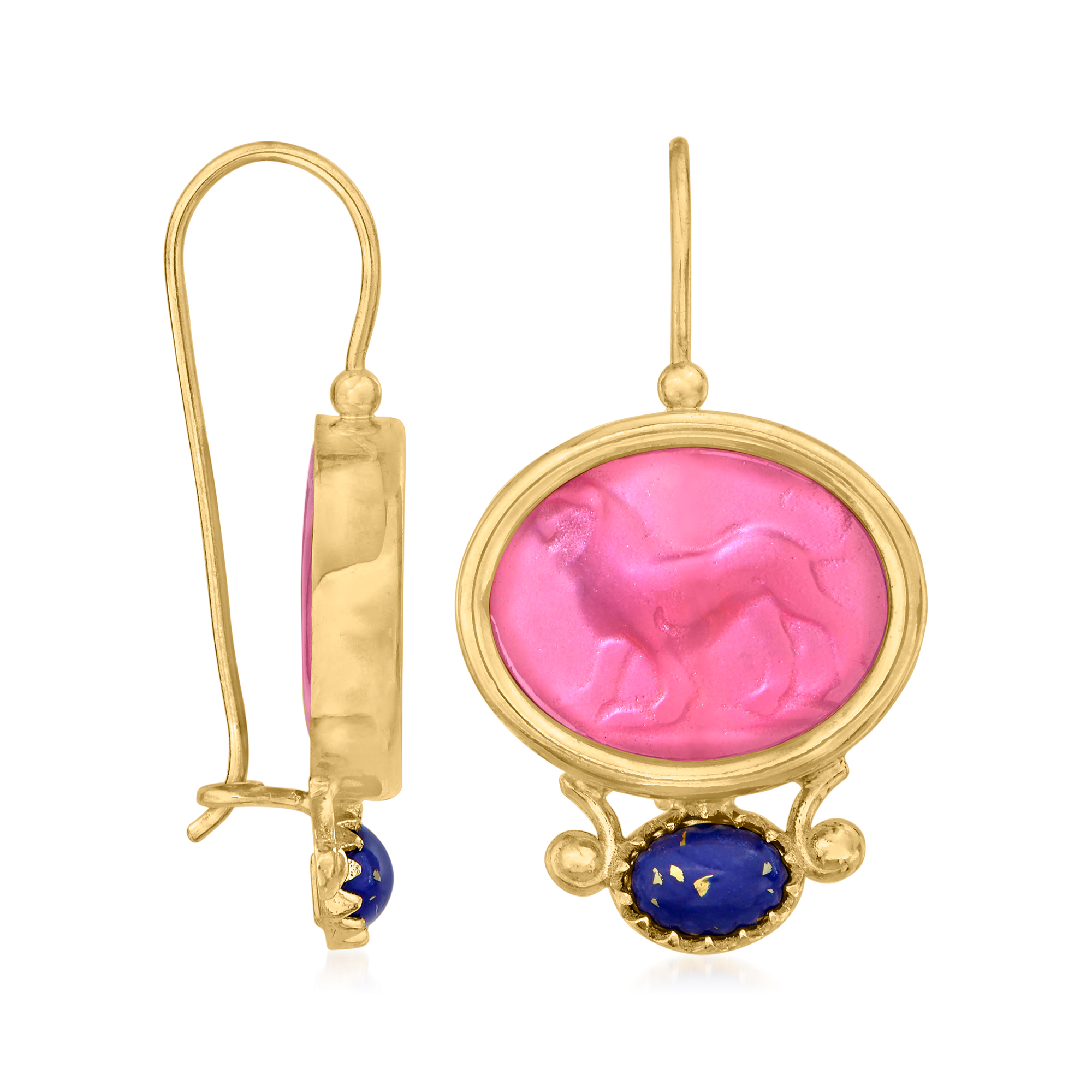 Italian Tagliamonte Lapis and Pink Venetian Glass Lion Drop