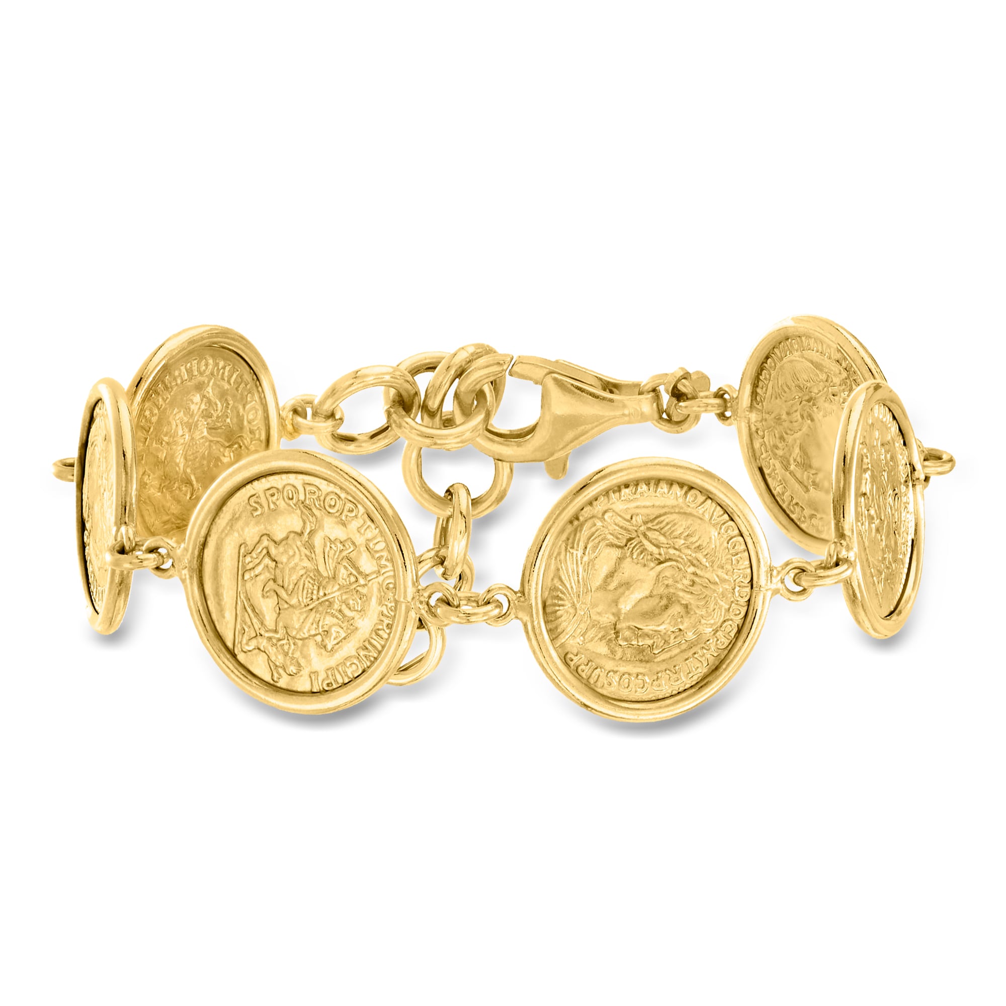Italian 18kt Gold Over Sterling Replica Coin Bracelet. 7&quot