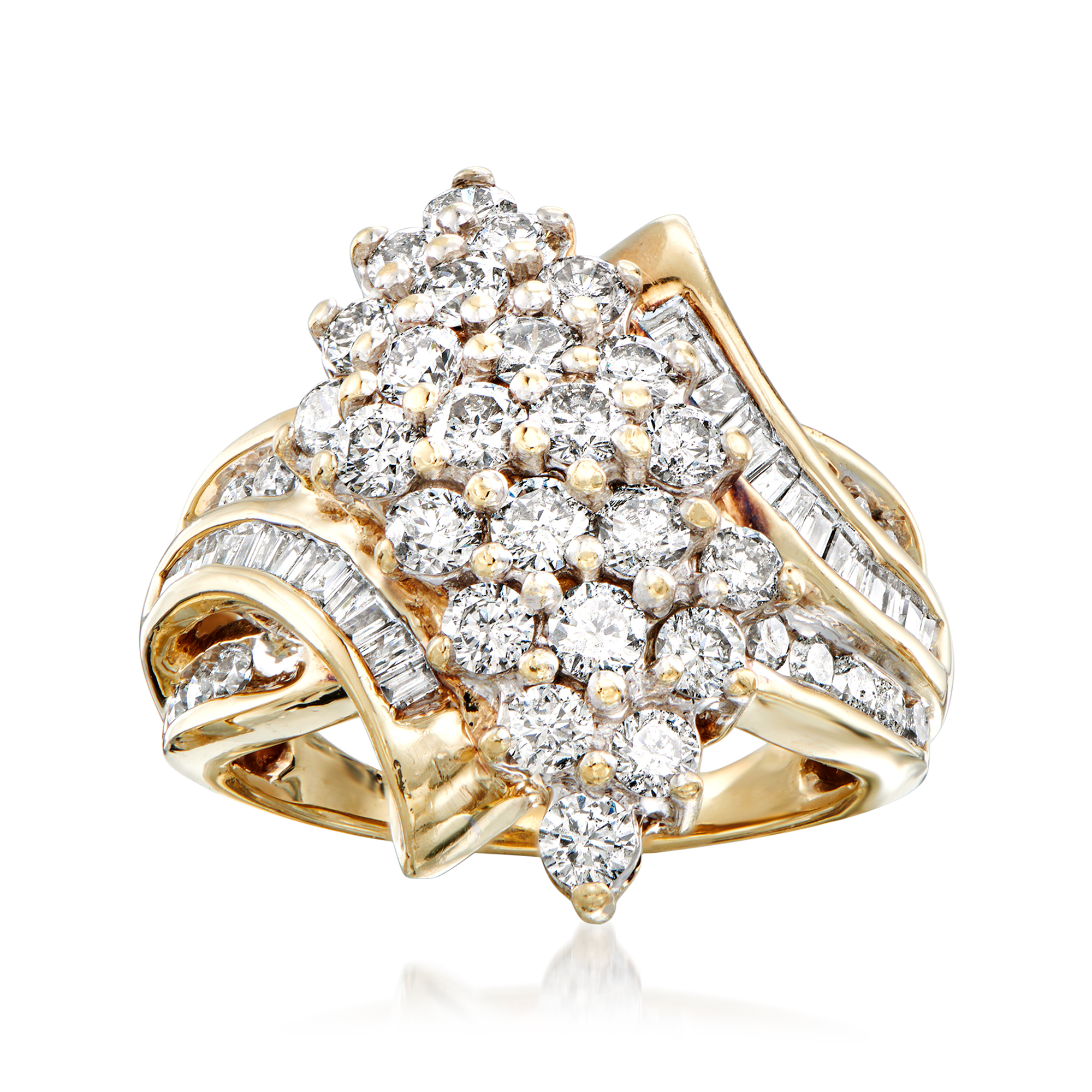 【VINTAGE HOLLYWOOD】Matte Crescendo Chain Ring_VH2533RI072M C. 1980 Vintage 2.00 ct. t.w. Diamond Cluster Ring in 14kt