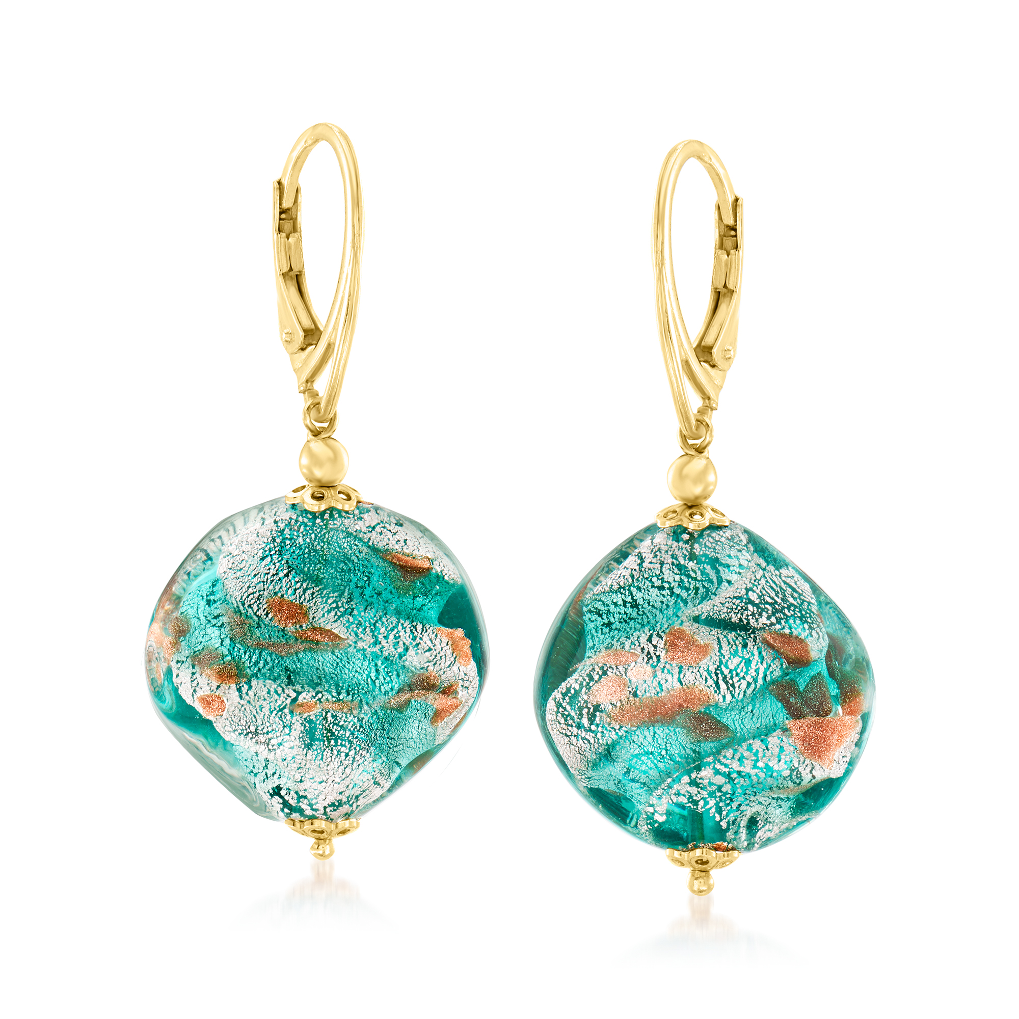 Italian Multicolored Murano Glass Bead Drop Earrings in 18kt Gold Over