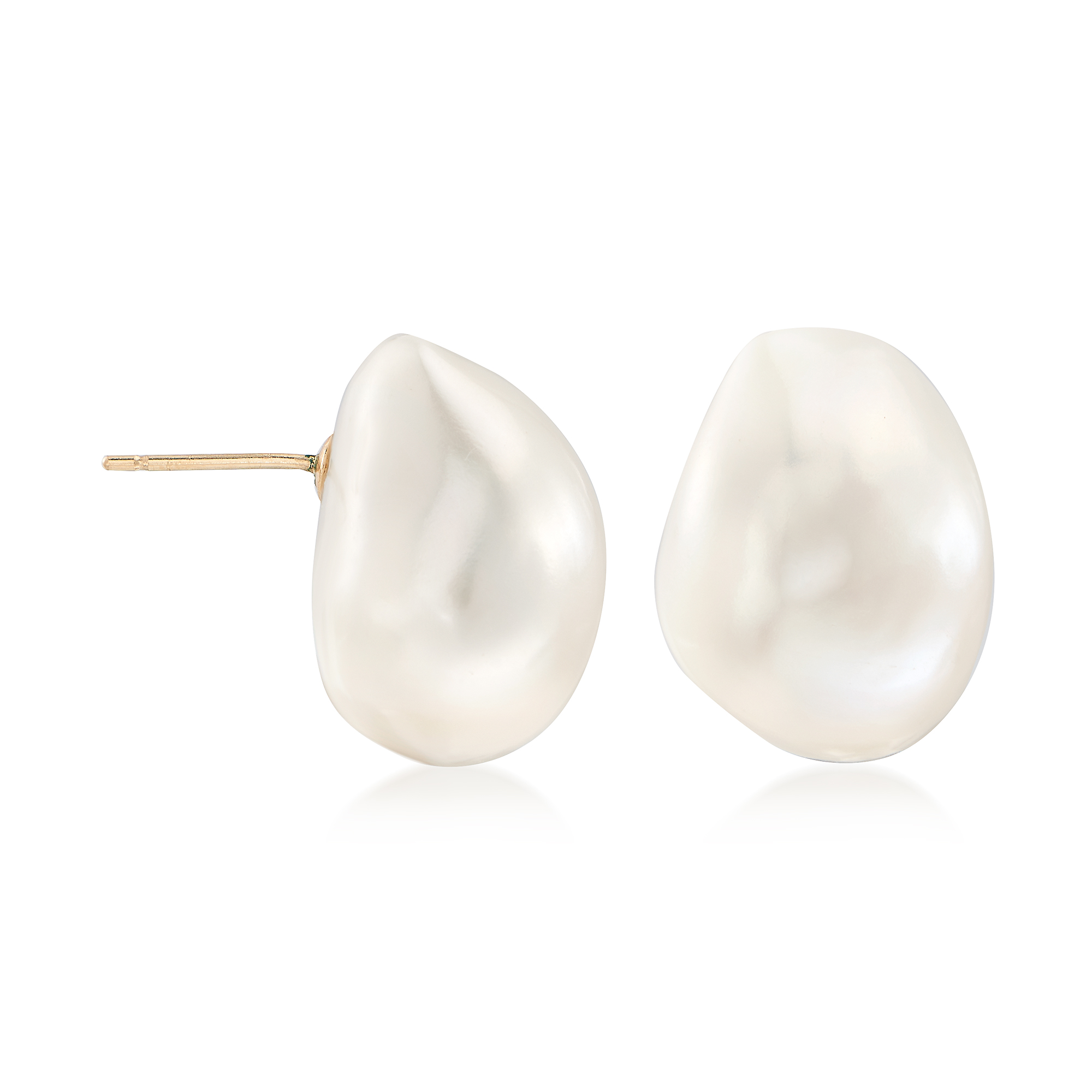 12-13mm Cultured Baroque Pearl Earrings in 14kt Yellow Gold