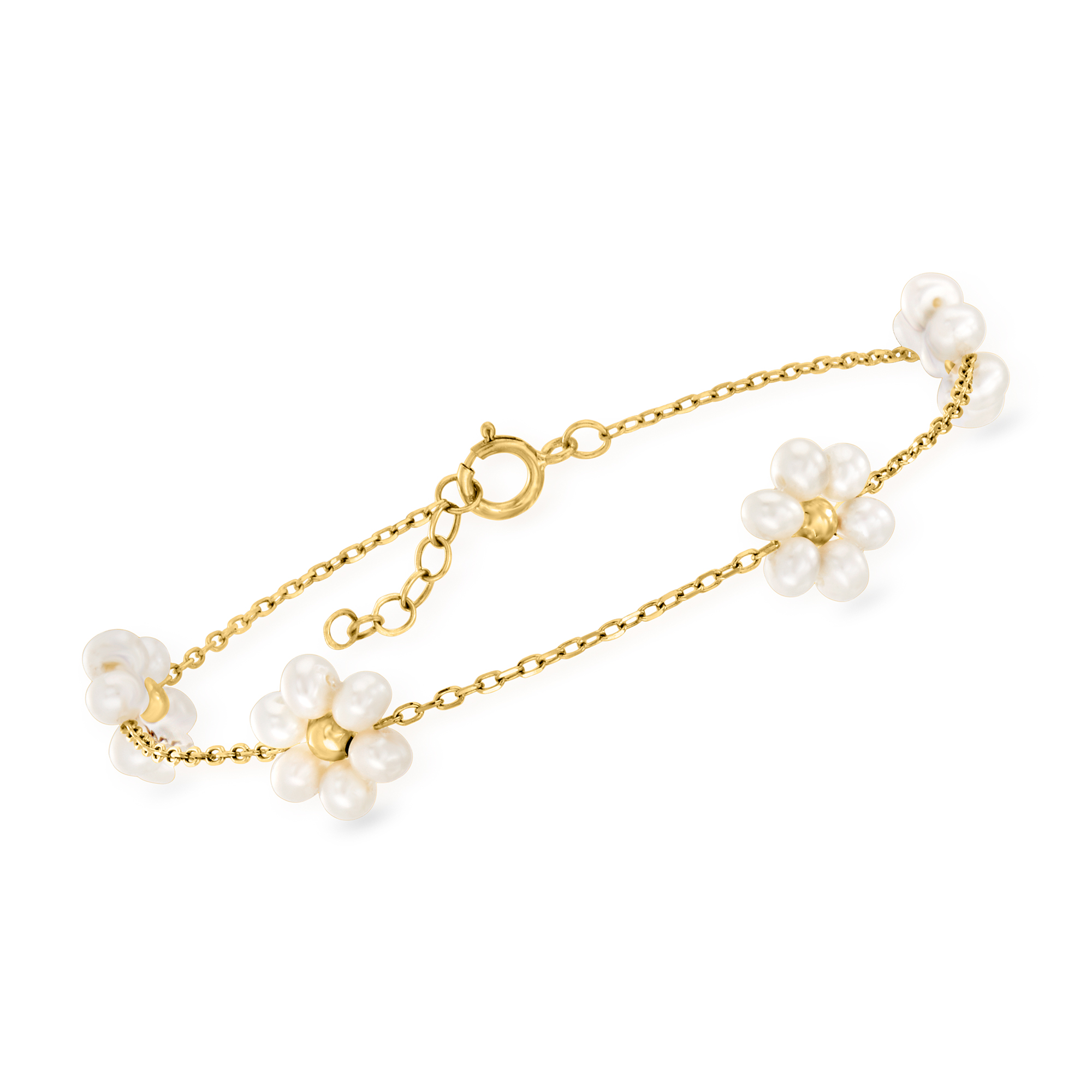 3 3.5mm Cultured Pearl Flower Bracelet in 14kt Yellow Gold Ross