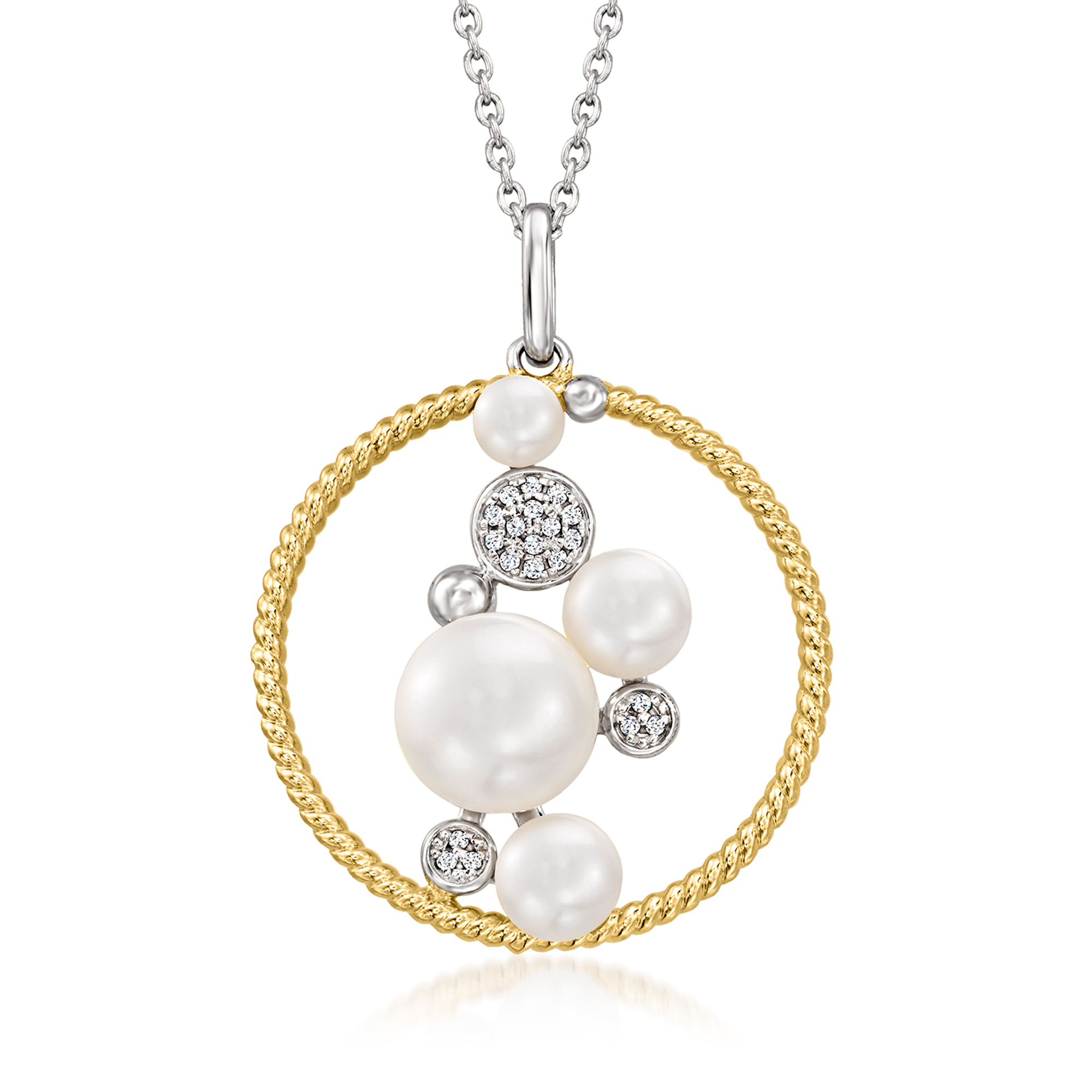 3.5-8.5mm Cultured Pearl Circle Pendant Necklace with Diamond Accents ...