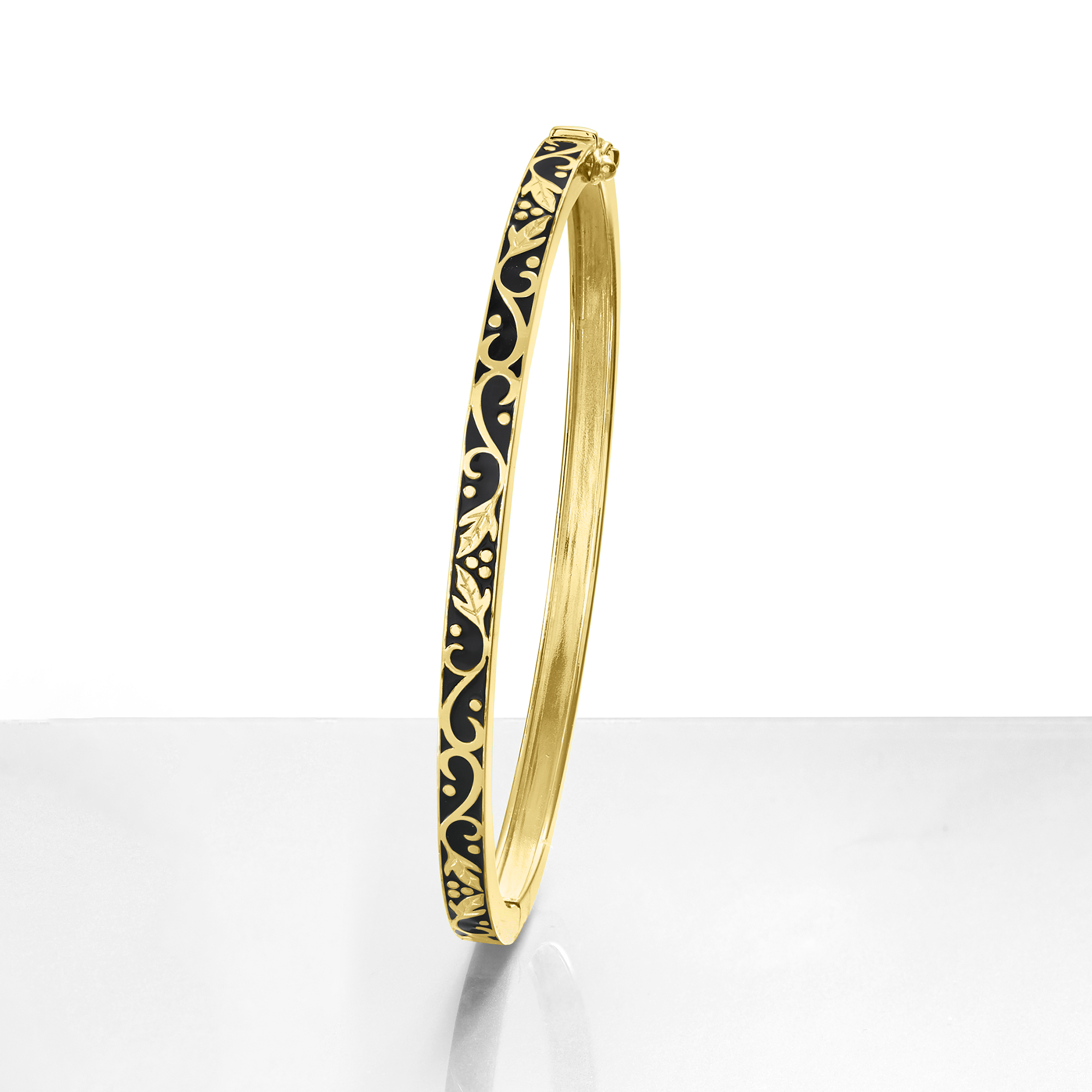 Black Enamel Bangle Bracelet in 18kt Gold Over Sterling