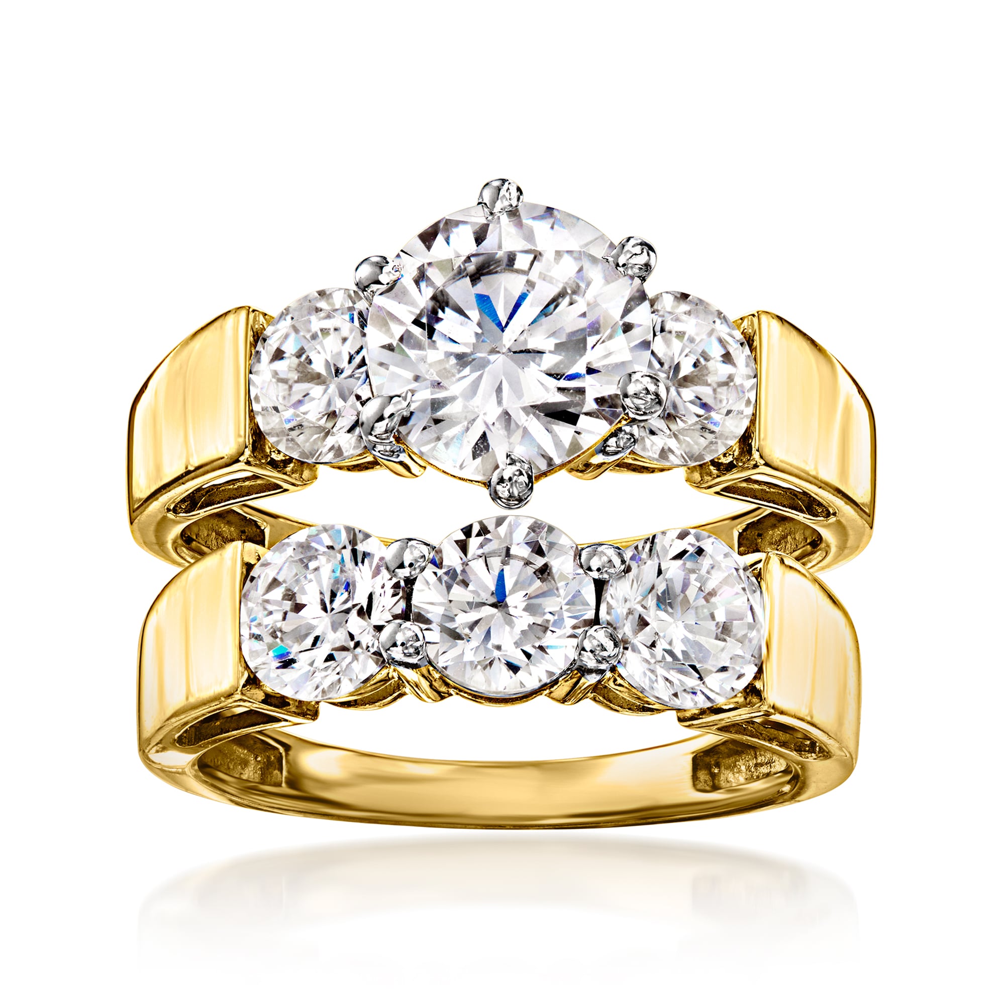 アクセサリー GDC Diamond Memory Ring (Zirconia / Gold 4.00 ct. t.w. CZ Jewelry Set: Two Rings in 18kt Gold Over Sterling