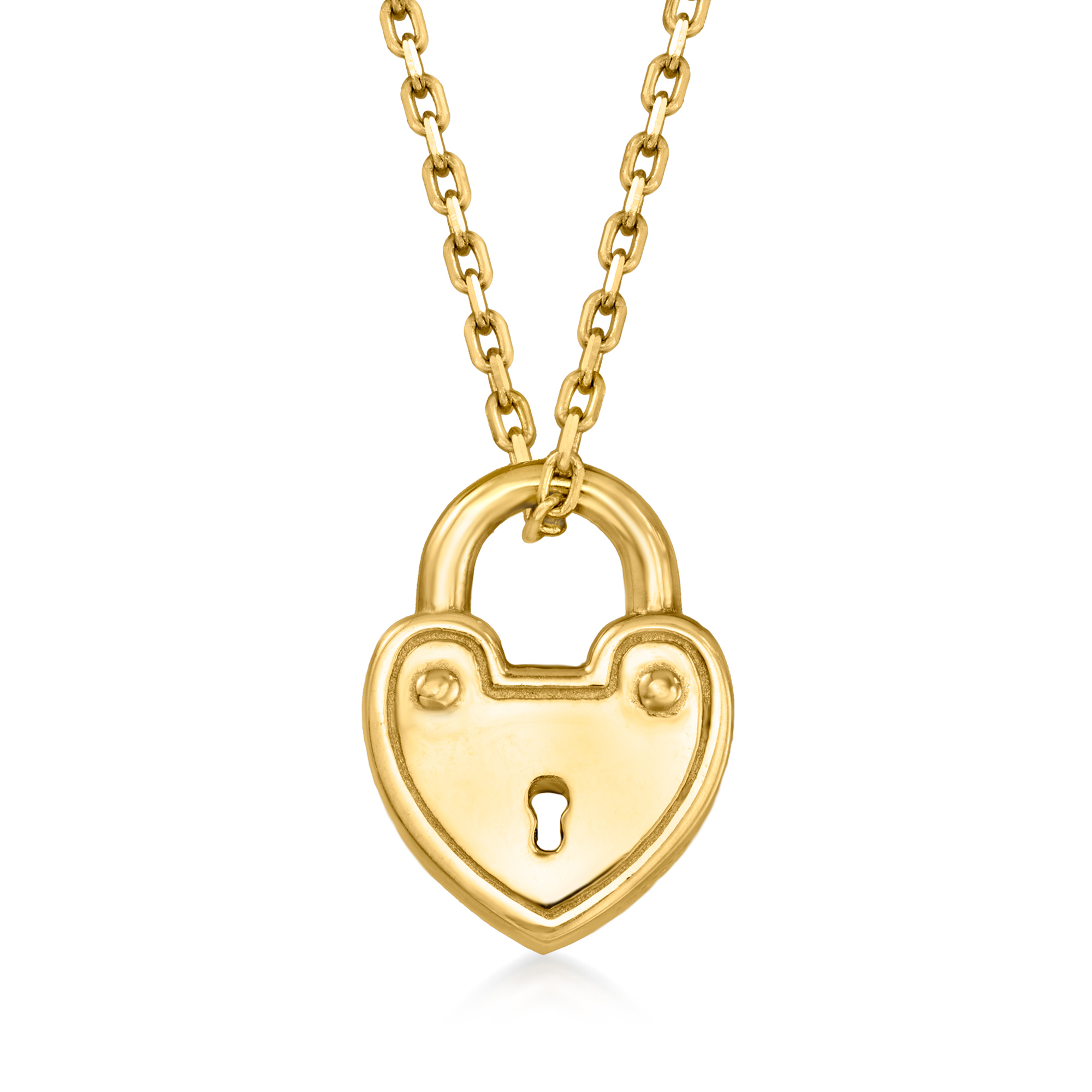 14kt Yellow Gold Heart Padlock Pendant Necklace. 16