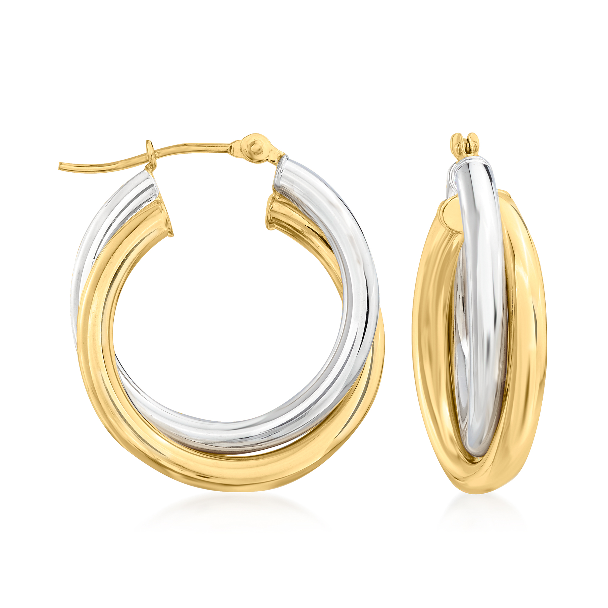 14kt Two-Tone Gold Hoop Earrings. 7/8\