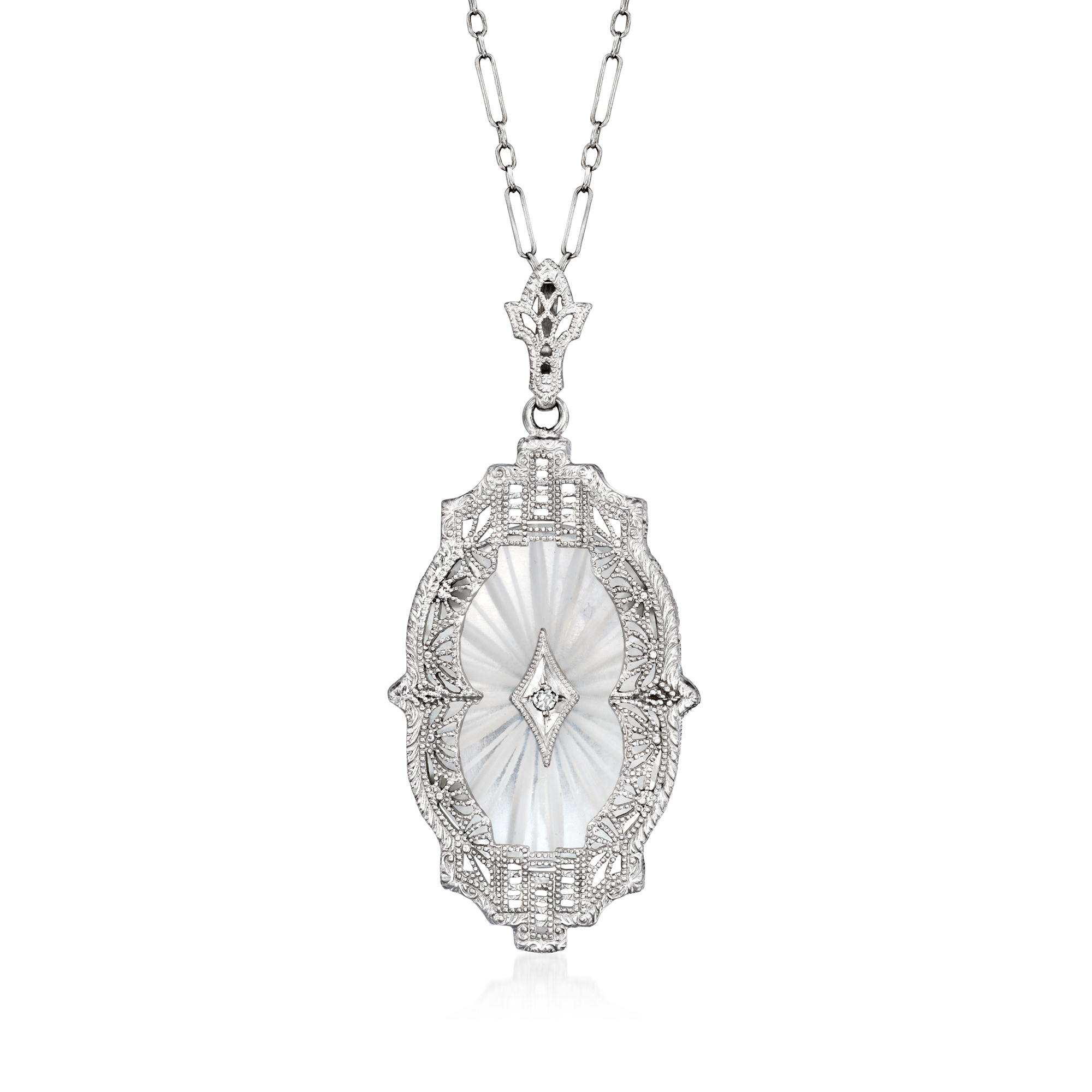 C. 1950 Vintage 5.00 Carat Rock Crystal Pendant Necklace with