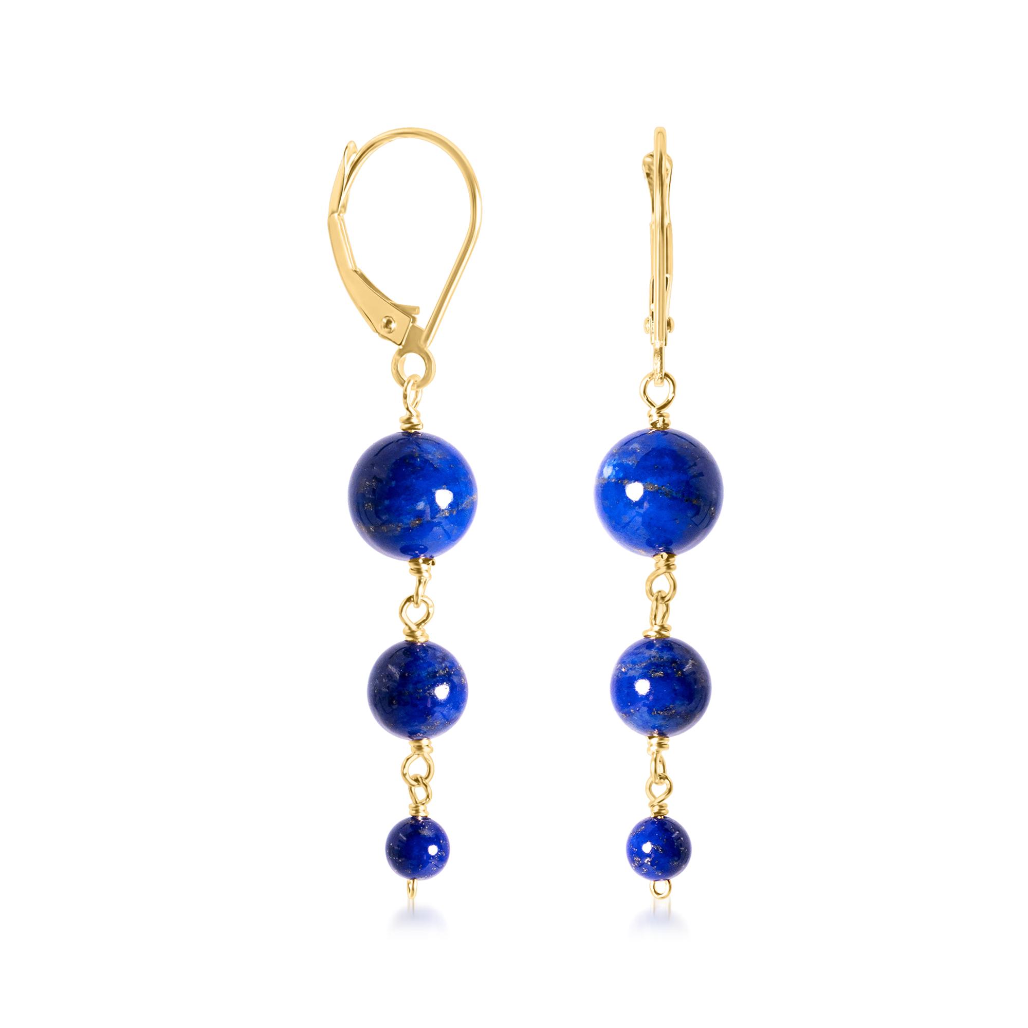 4-8mm Lapis Bead Graduated Drop Earrings in 14kt Yellow Gold