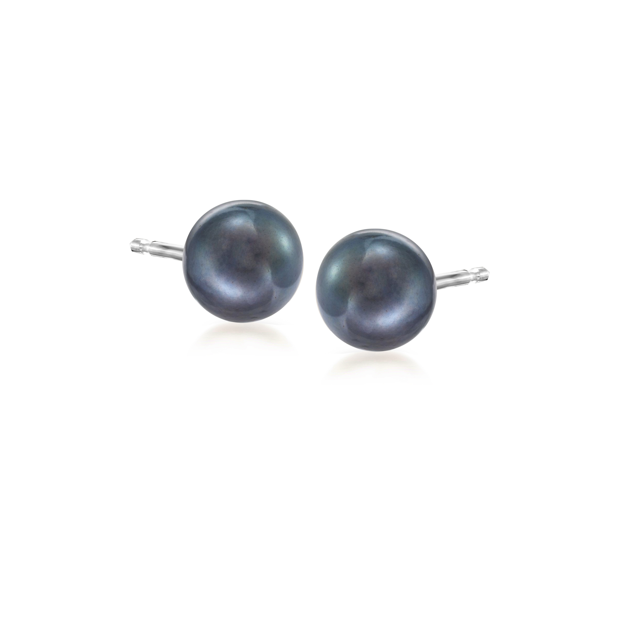 6-7mm Black Cultured Pearl Stud Earrings in 14kt White Gold