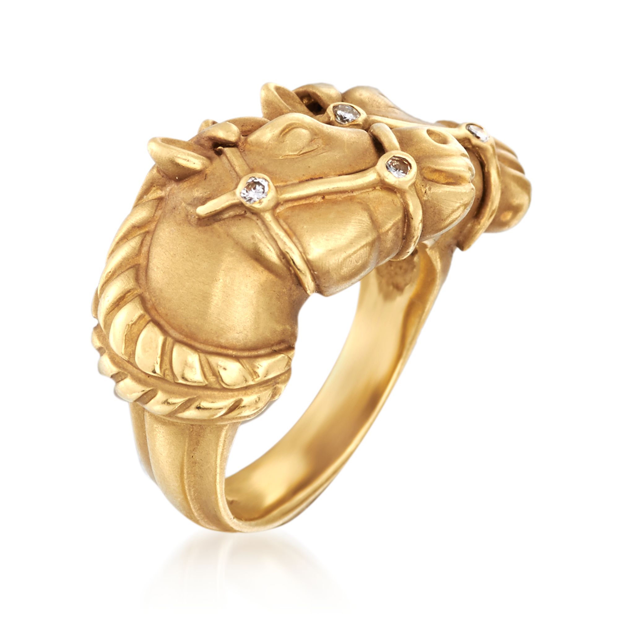 C. 2000 Vintage 18kt Yellow Gold Double Headed Horse Ring With Diamond