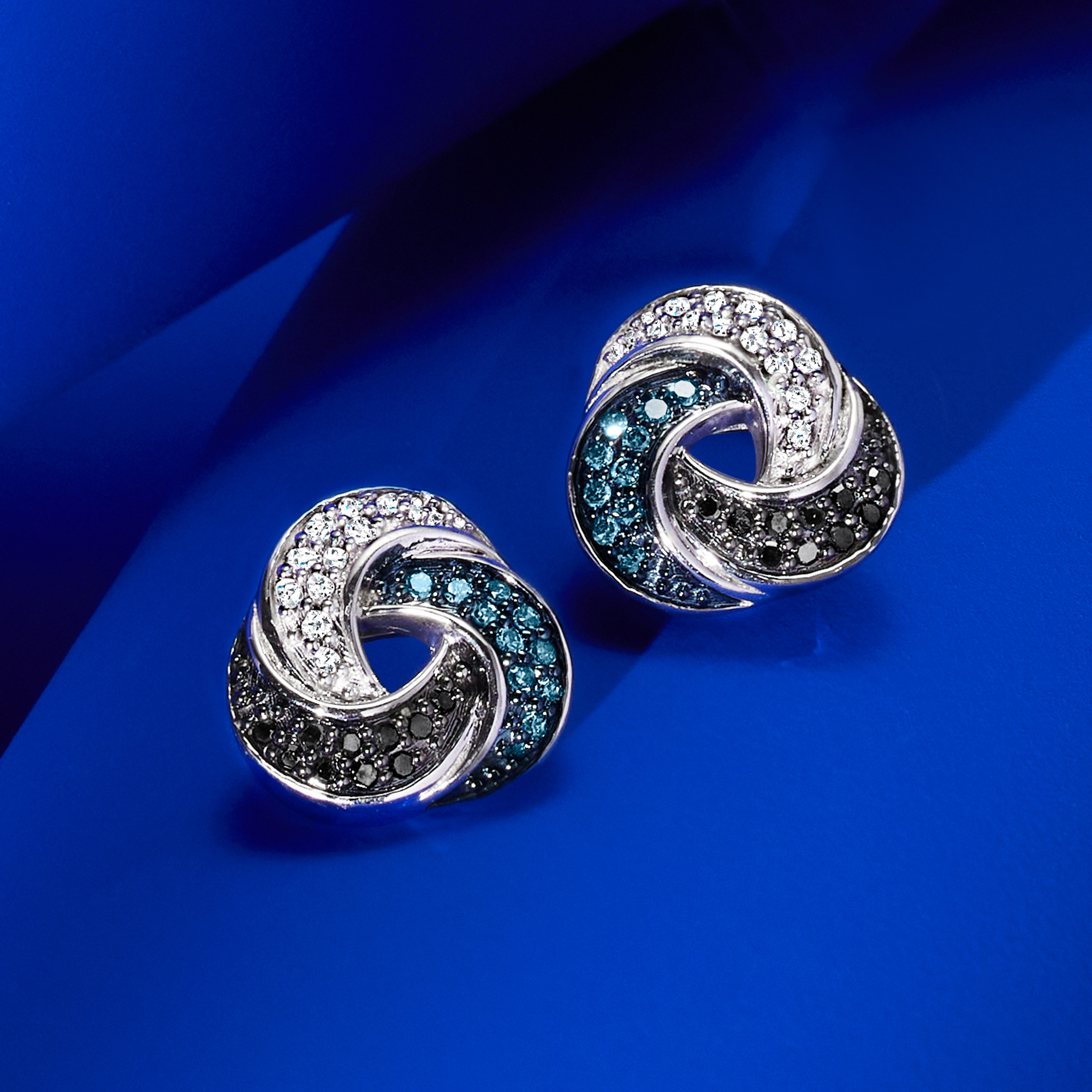 25 ct. t.w. Blue, Black and White Diamond Love Knot Earrings