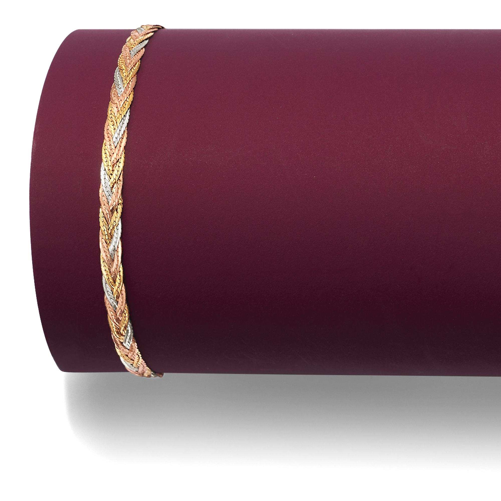 Italian 14kt Tri-Colored Gold Braided Herringbone Bracelet Italian 14kt Tri-Colored Gold Braided Herringbone Bracelet