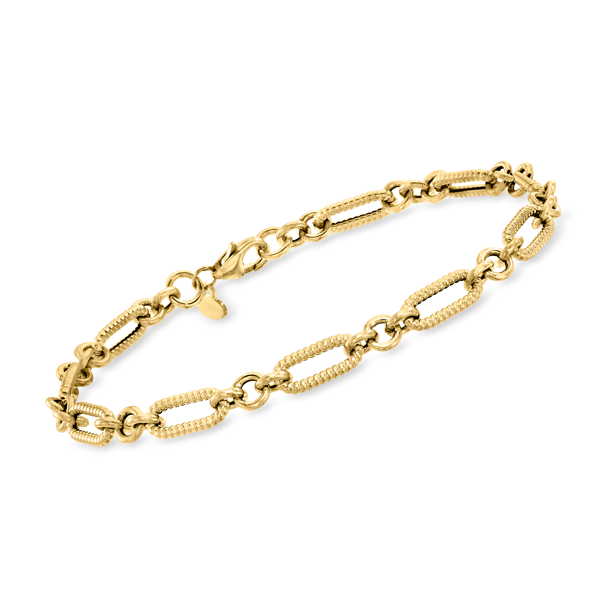 Italian 18kt Yellow Gold Alternating Paper Clip and Cable-Link