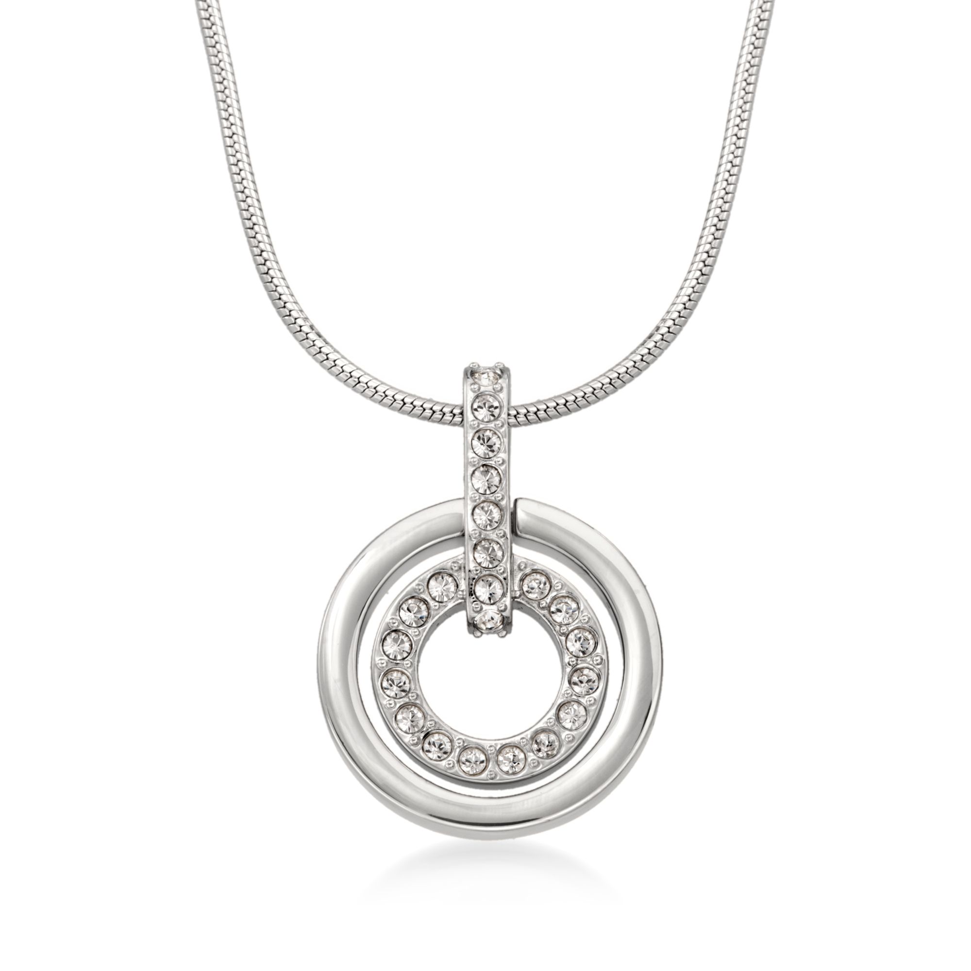 Swarovski Crystal Double Circle Pendant Necklace in Silvertone