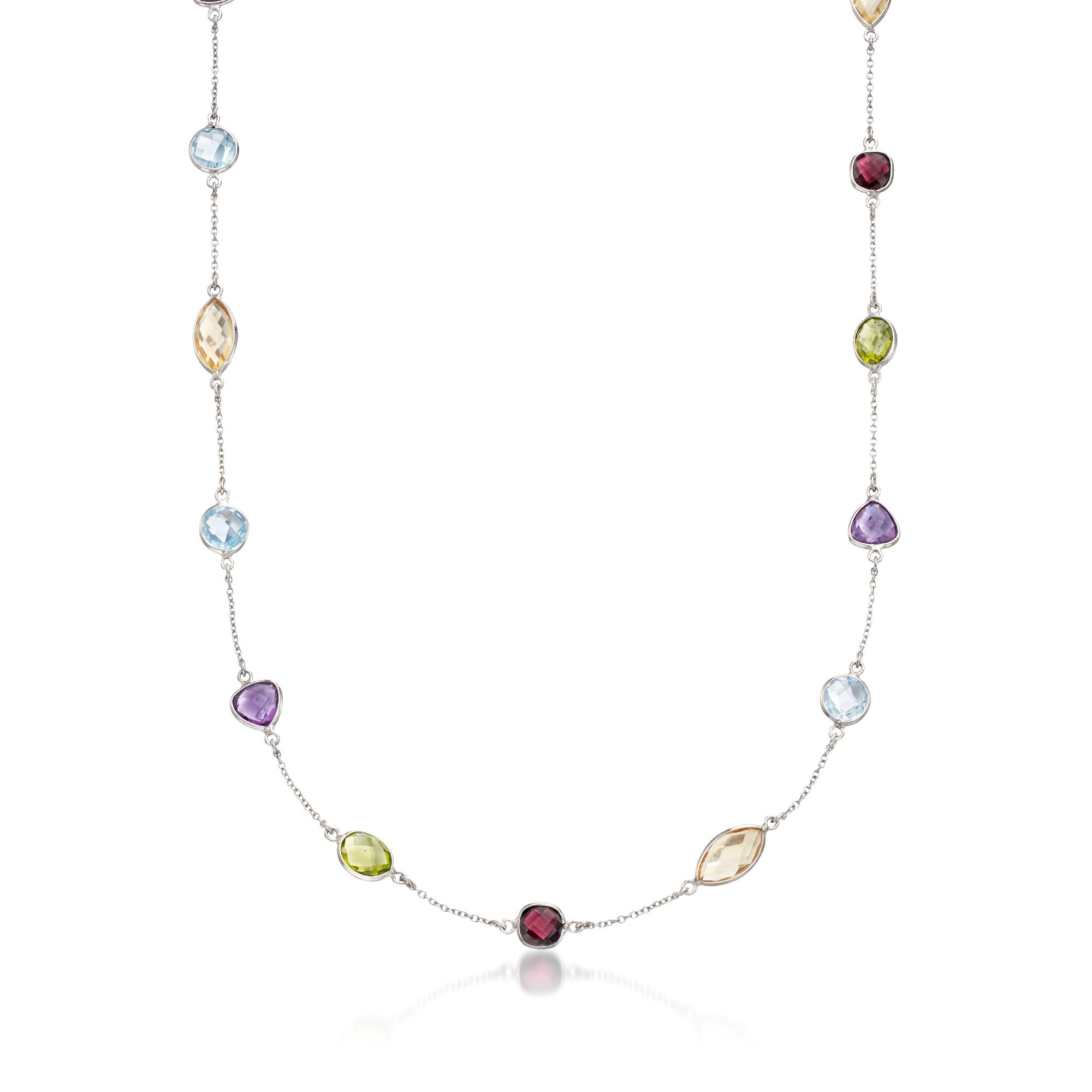 14.82 ct. t.w. Multi-Stone Station Necklace in Sterling Silver