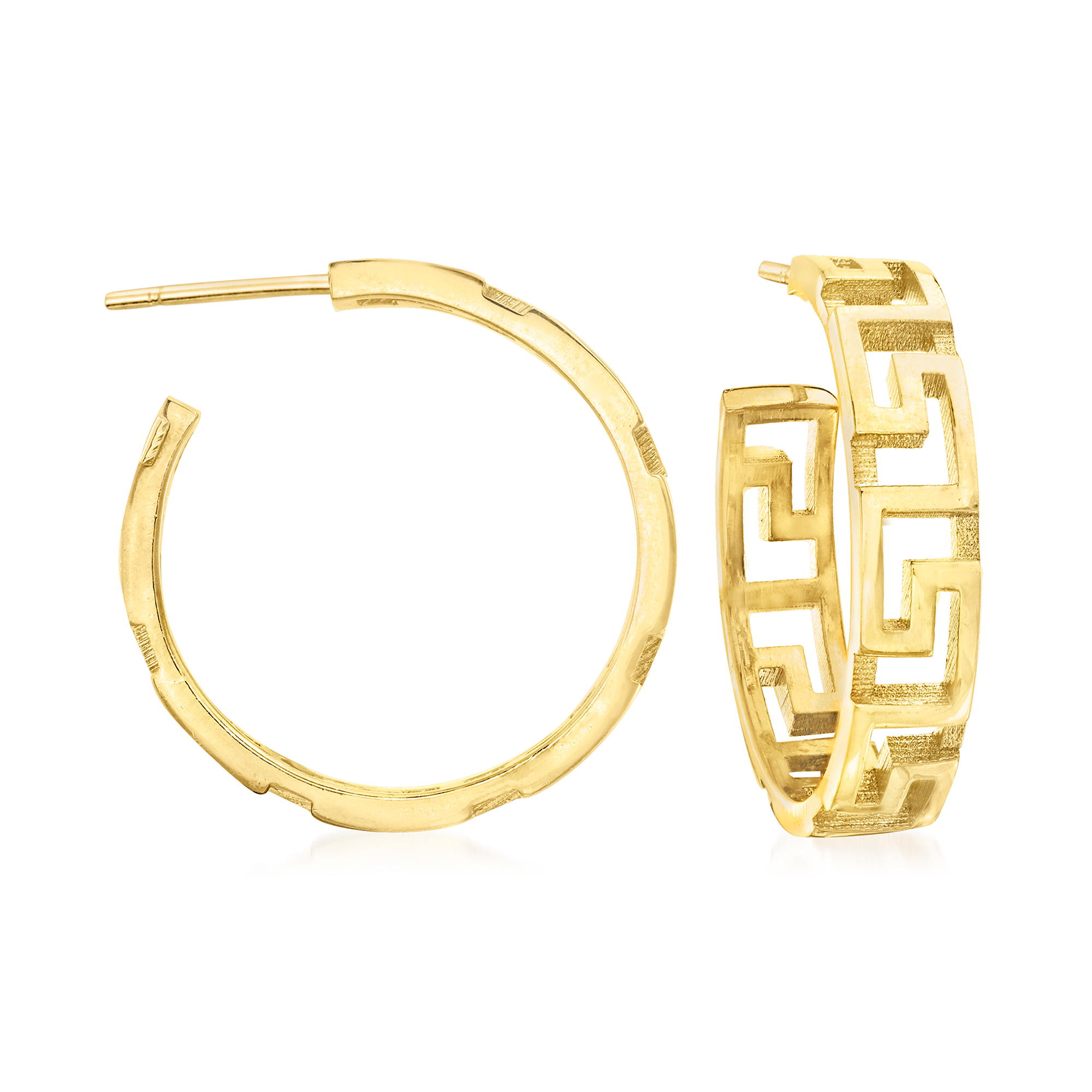 Wellingsale Ladies 14k Two 2 Tone White and Yellow Gold Polished 6mm Greek Design Hoop Earrings 28 x 28 mm
