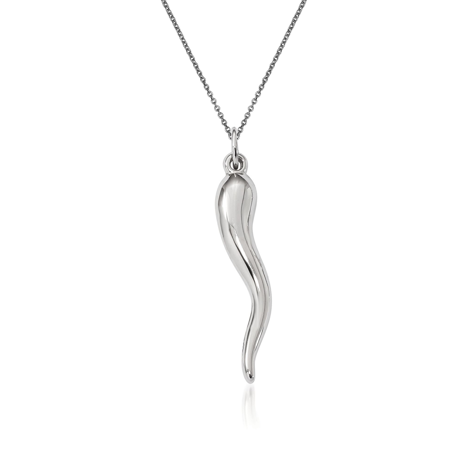Italian horn necklace white gold Clearance