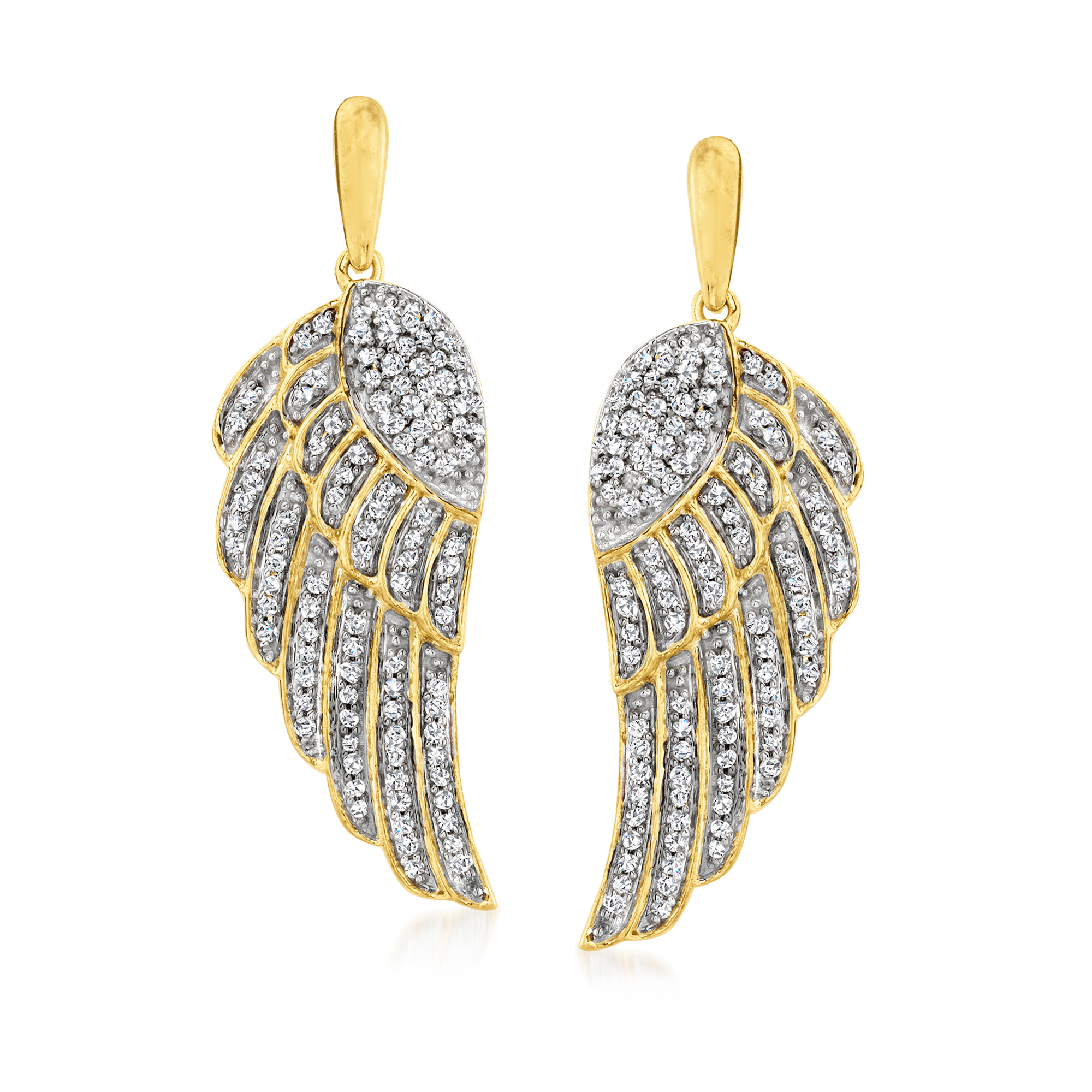 .37 ct. t.w. Diamond Angel Wing Drop Earrings in 18kt Gold Over