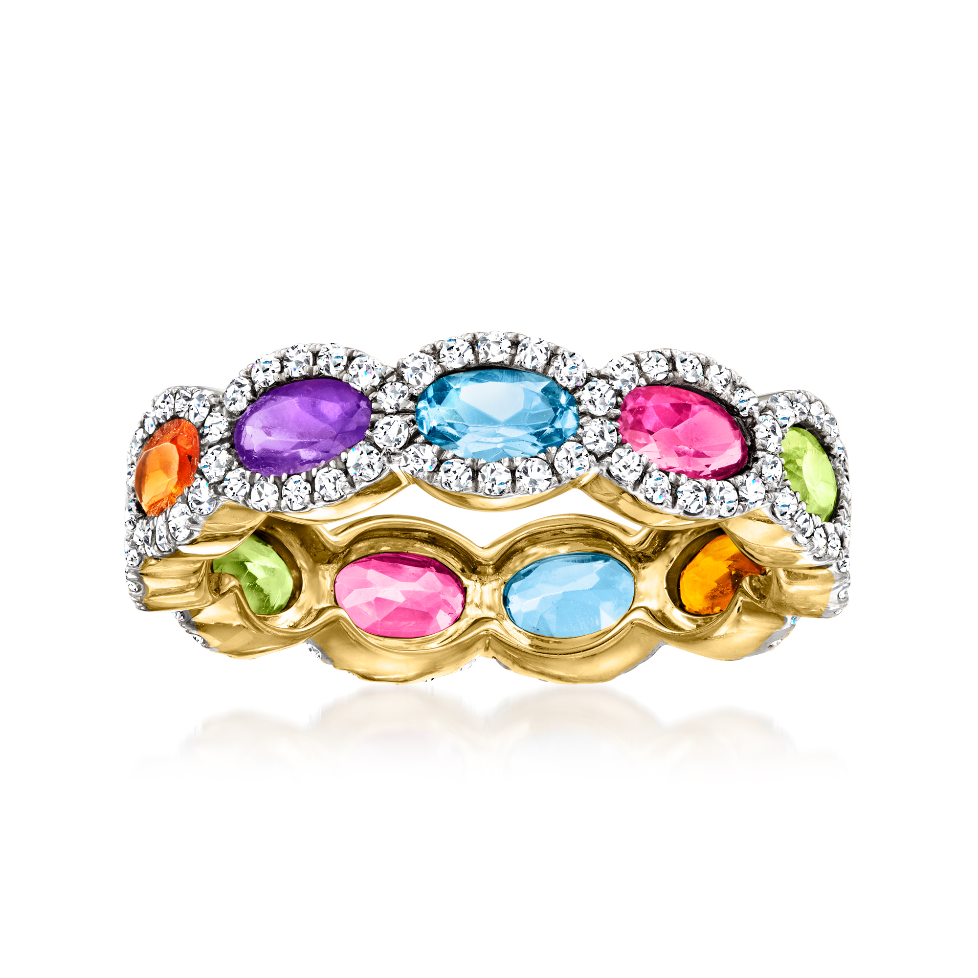 2.80 ct. t.w. Multi-Gemstone Eternity Band in 18kt Gold Over Sterling