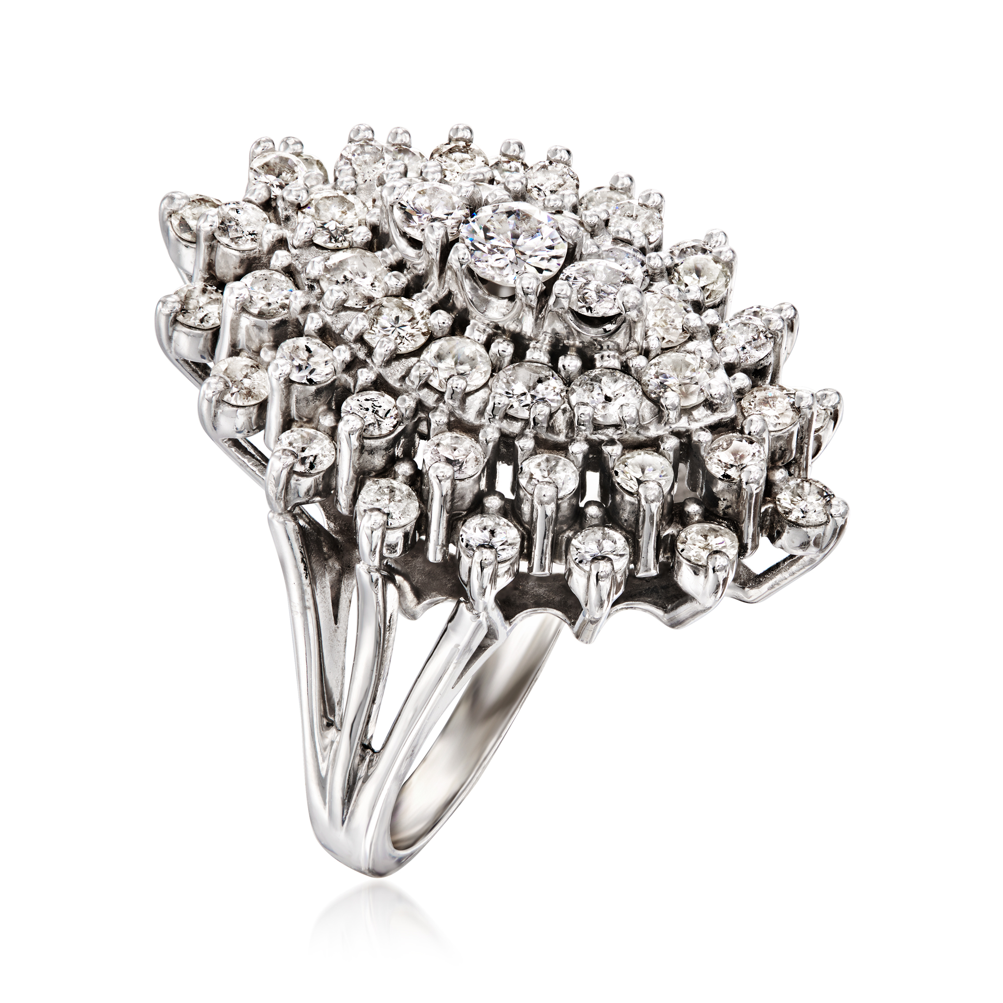 C. 1960 Vintage 3.15 ct. t.w. Diamond Cluster Cocktail Ring in