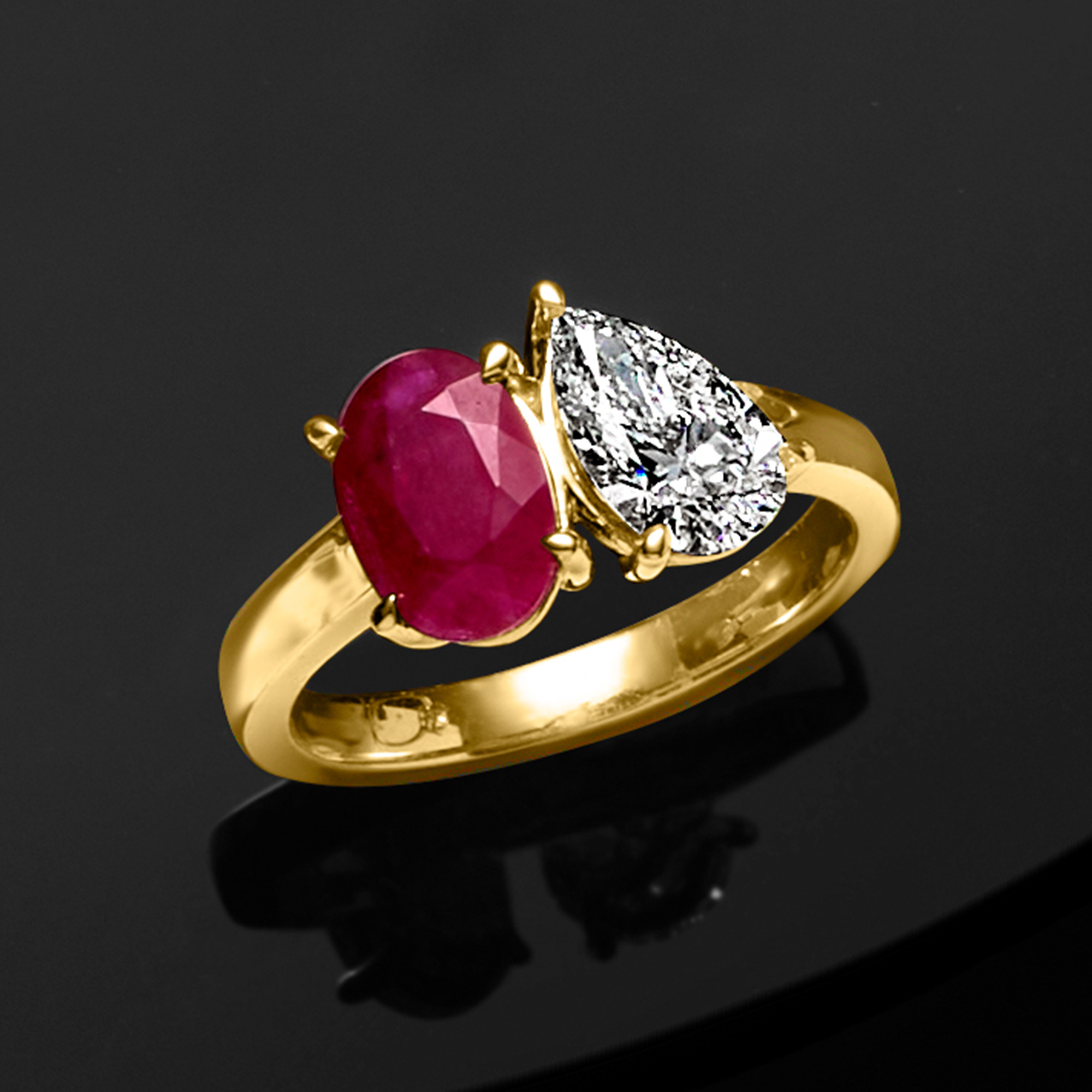 2.00 Carat Oval Ruby and 1.00 Carat Pear-Shaped Lab-Grown Diamond