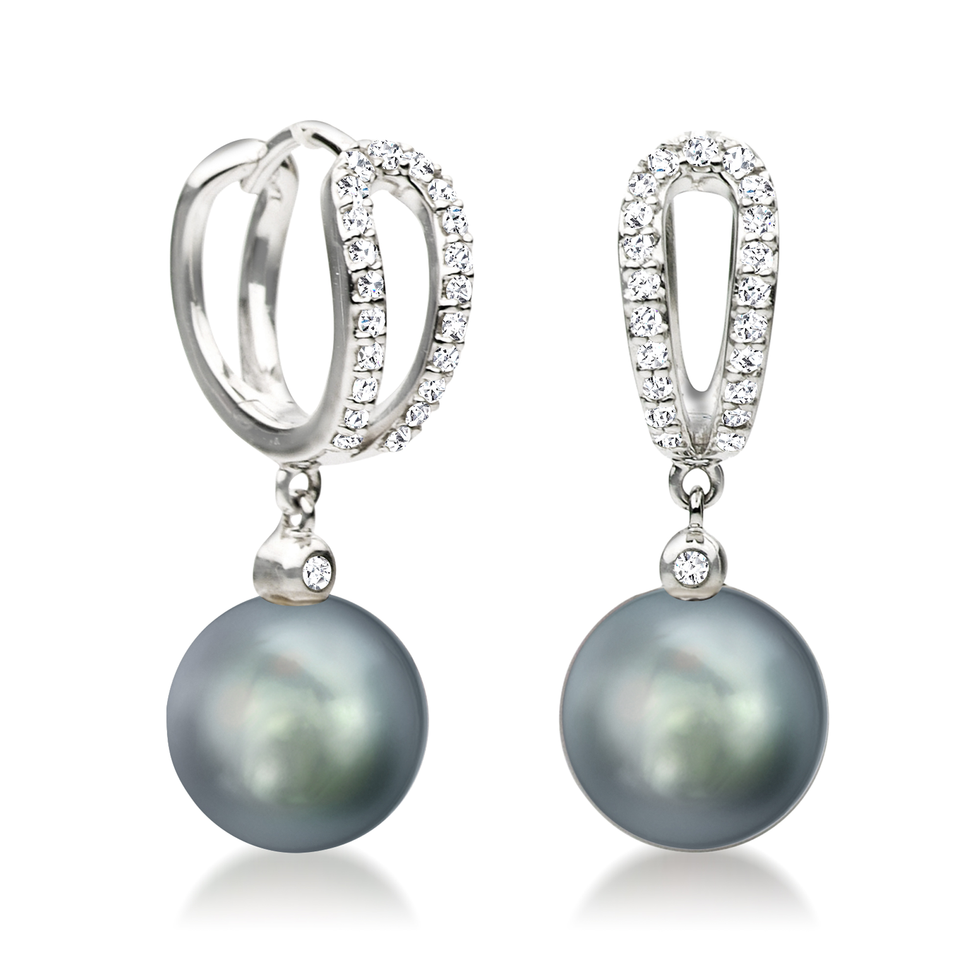 9-10mm Black Cultured Tahitian Pearl Drop Earrings with .26