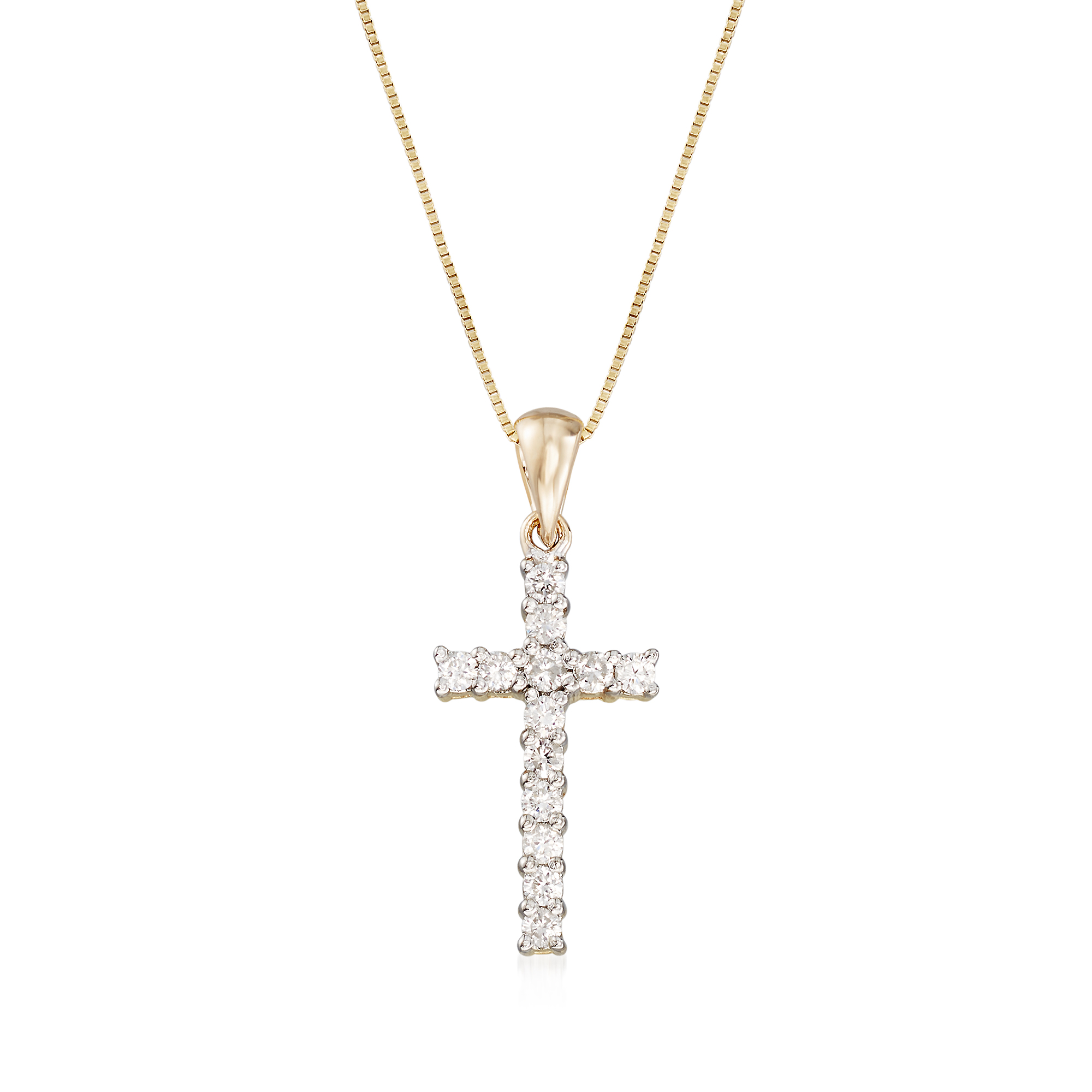 .25 ct. t.w. Diamond Cross Pendant Necklace in 14kt Yellow Gold. 18