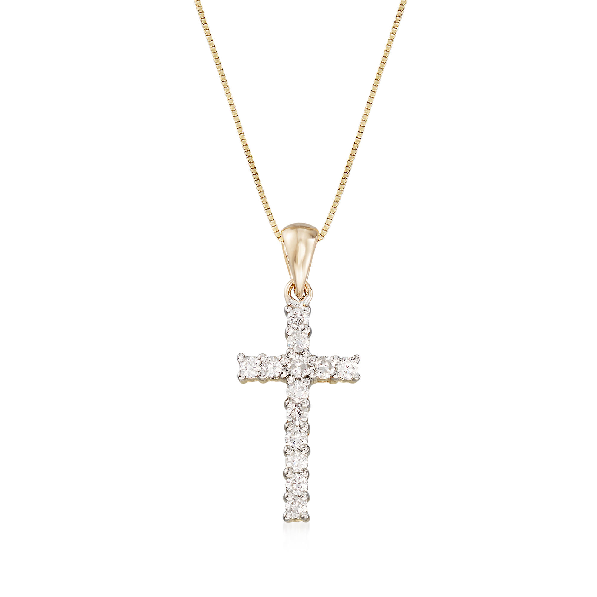 .25 ct. t.w. Diamond Cross Pendant Necklace in 14kt Yellow Gold. 18 .25 ct. t.w. Diamond Cross Pendant Necklace in 14kt Yellow Gold. 18