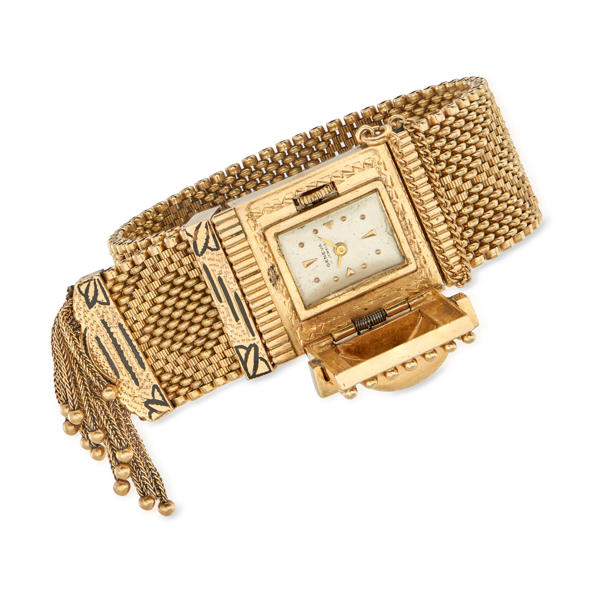 C. 1940 Vintage Geneva 14kt Yellow Gold Manual Watch Bracelet