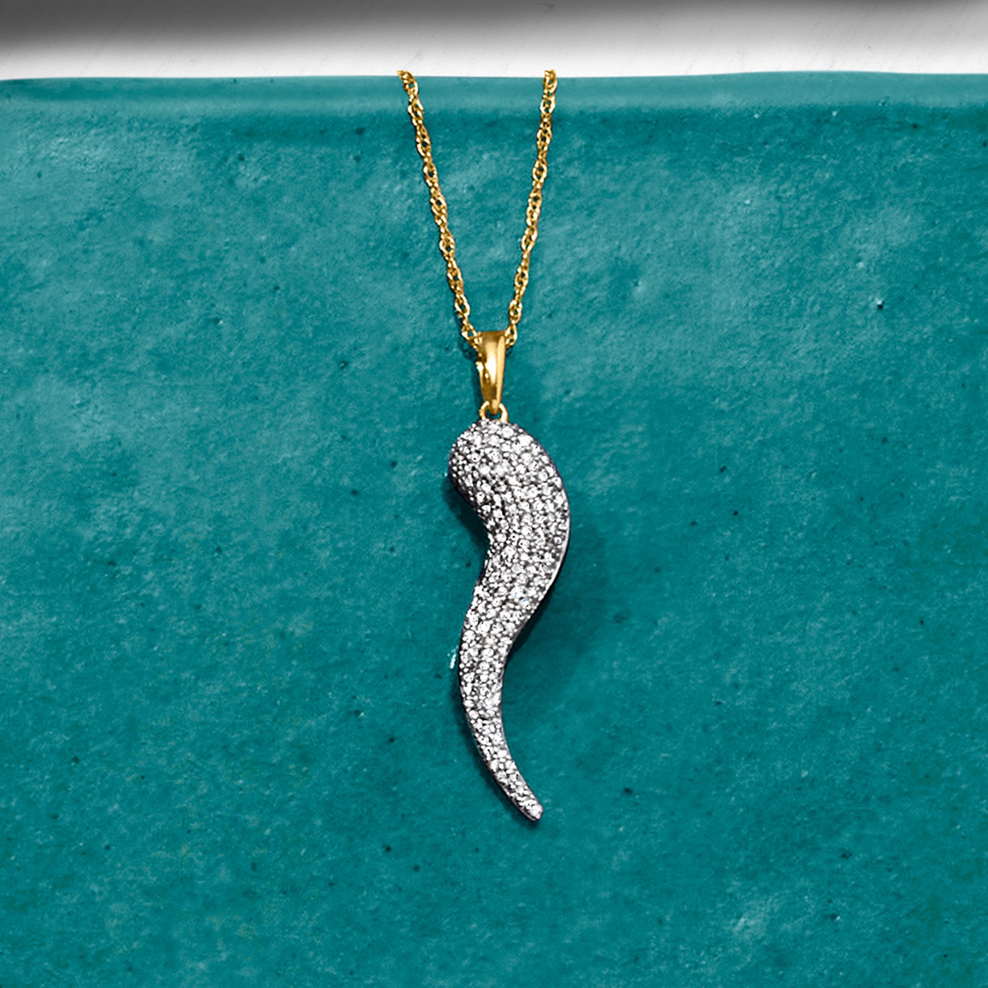 25 ct. t.w. Pave Diamond Italian Horn Pendant Necklace in 18kt