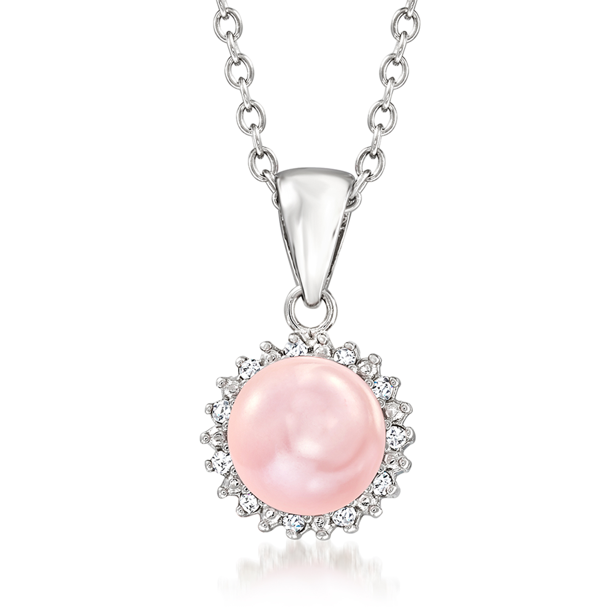 7-7.5mm Pink Cultured Button Pearl Pendant Necklace with