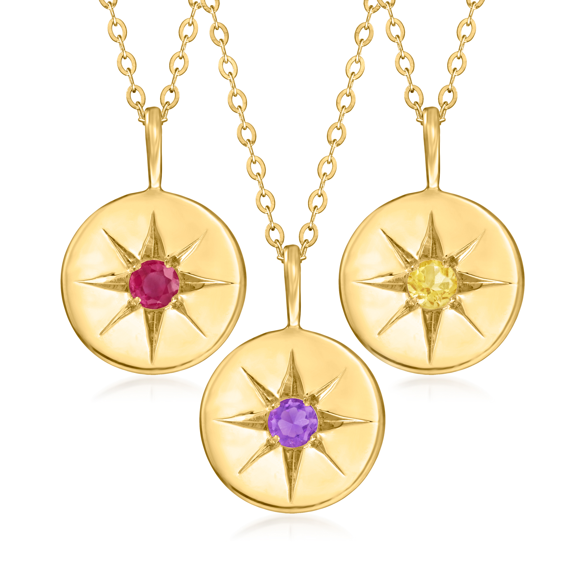 Birthstone Star Disc Pendant Necklace in 14kt Yellow Gold