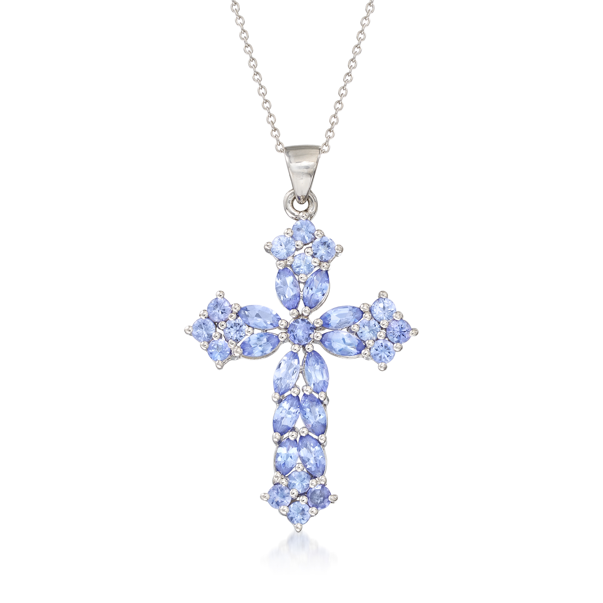2.70 ct. t.w. Tanzanite Cross Pendant Necklace in Sterling