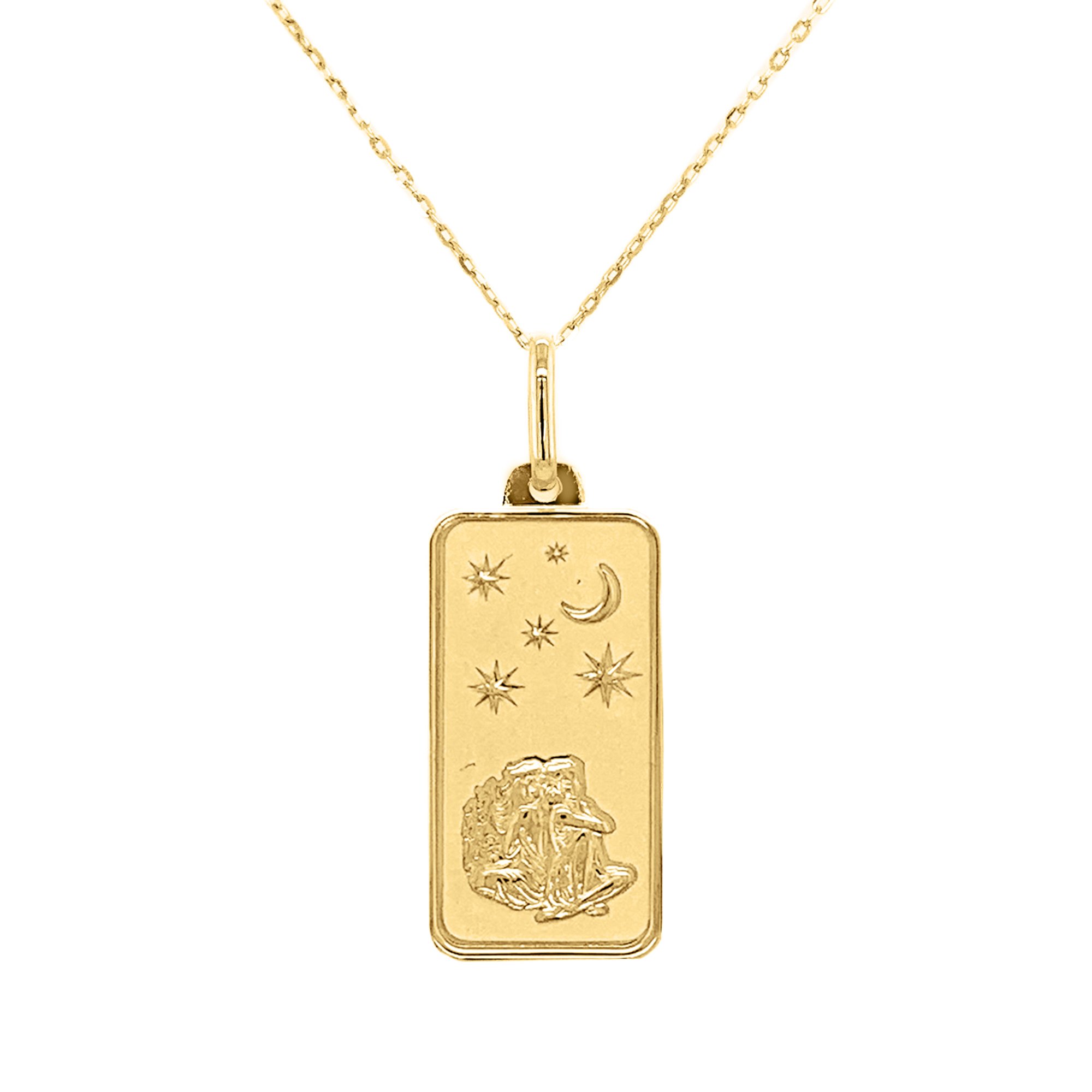 Gemini - Italian 14kt Yellow Gold Zodiac Tag Pendant