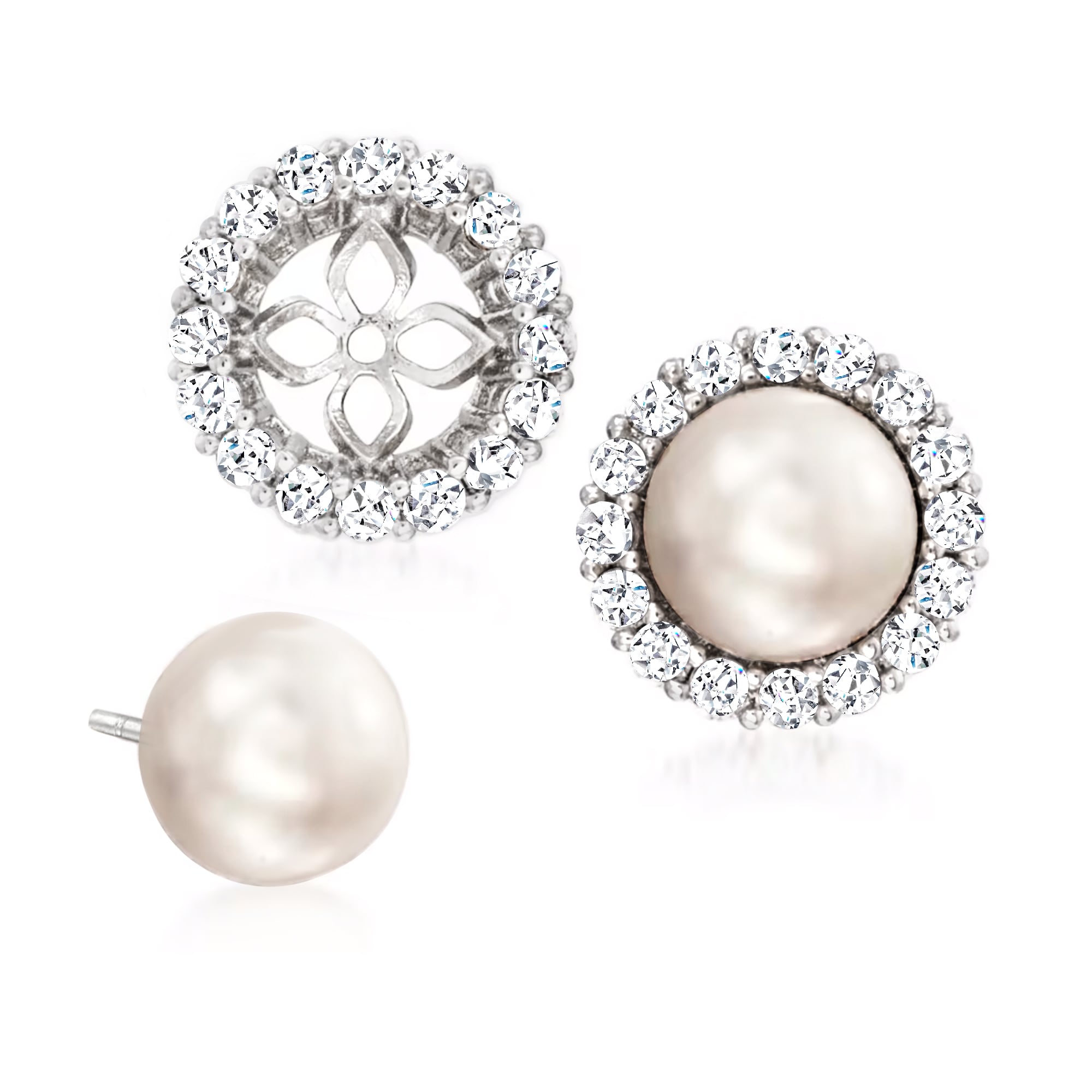 7.5mm Cultured Pearl and 1.10 ct. t.w. CZ Jewelry Set: Earrings