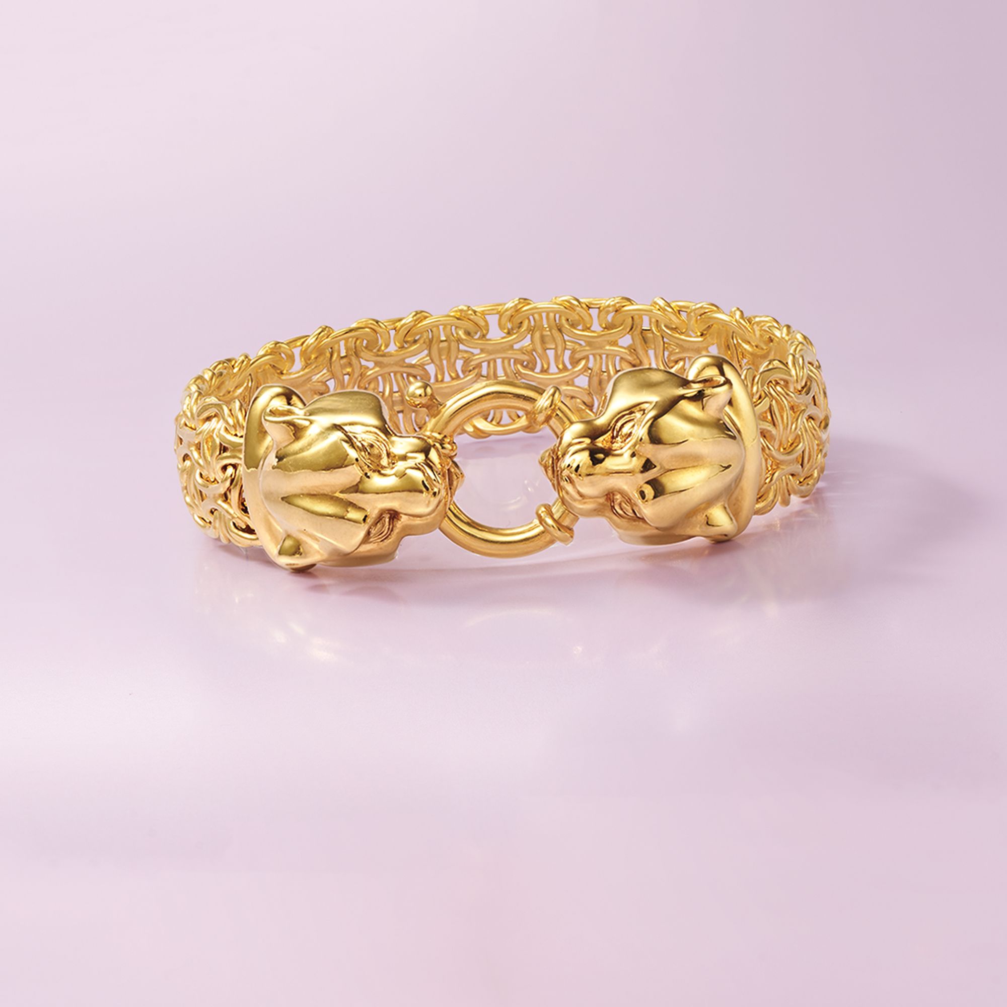 Italian 14kt Yellow Gold Double Panther Head Link Bracelet | Ross