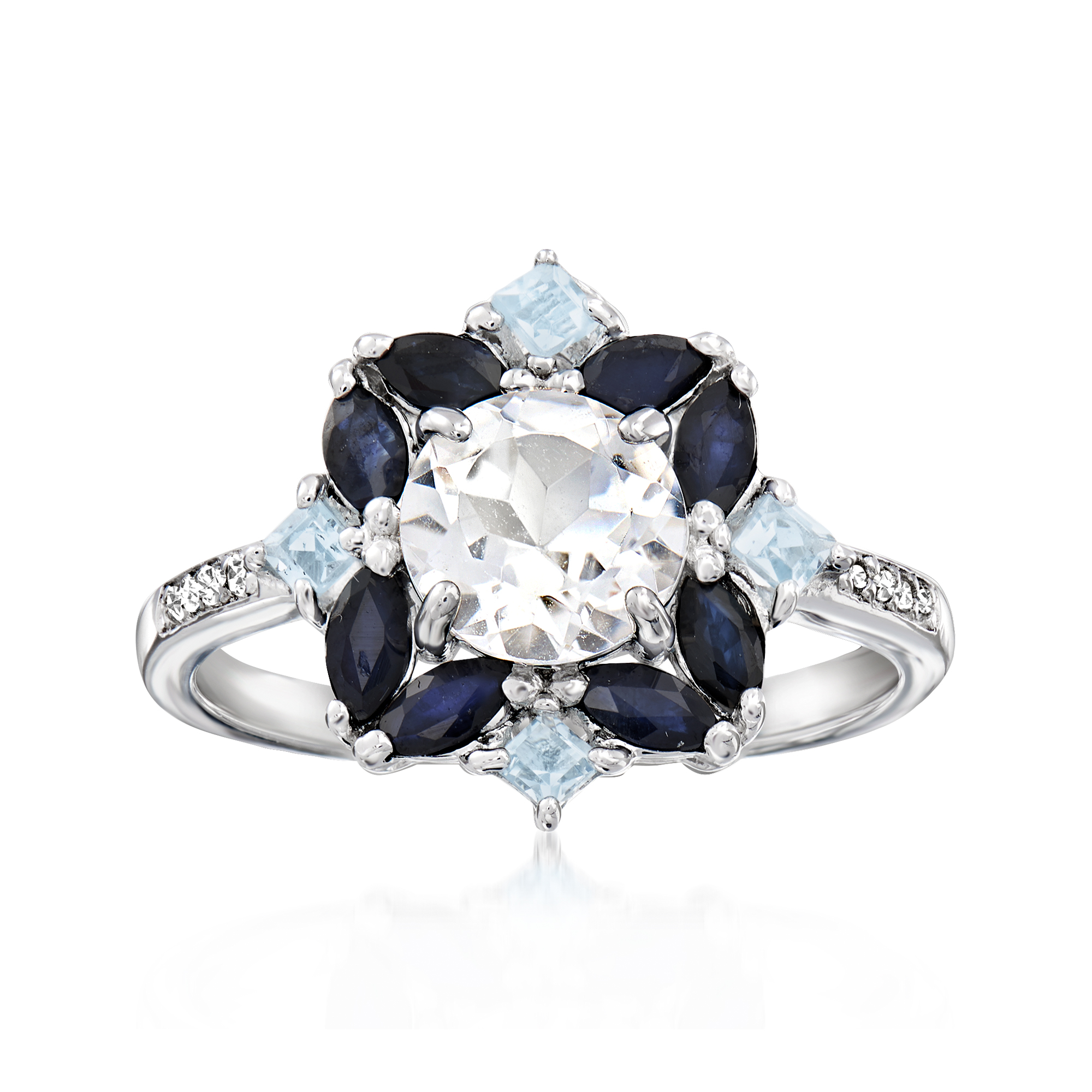 White and Sky Blue Topaz Ring with