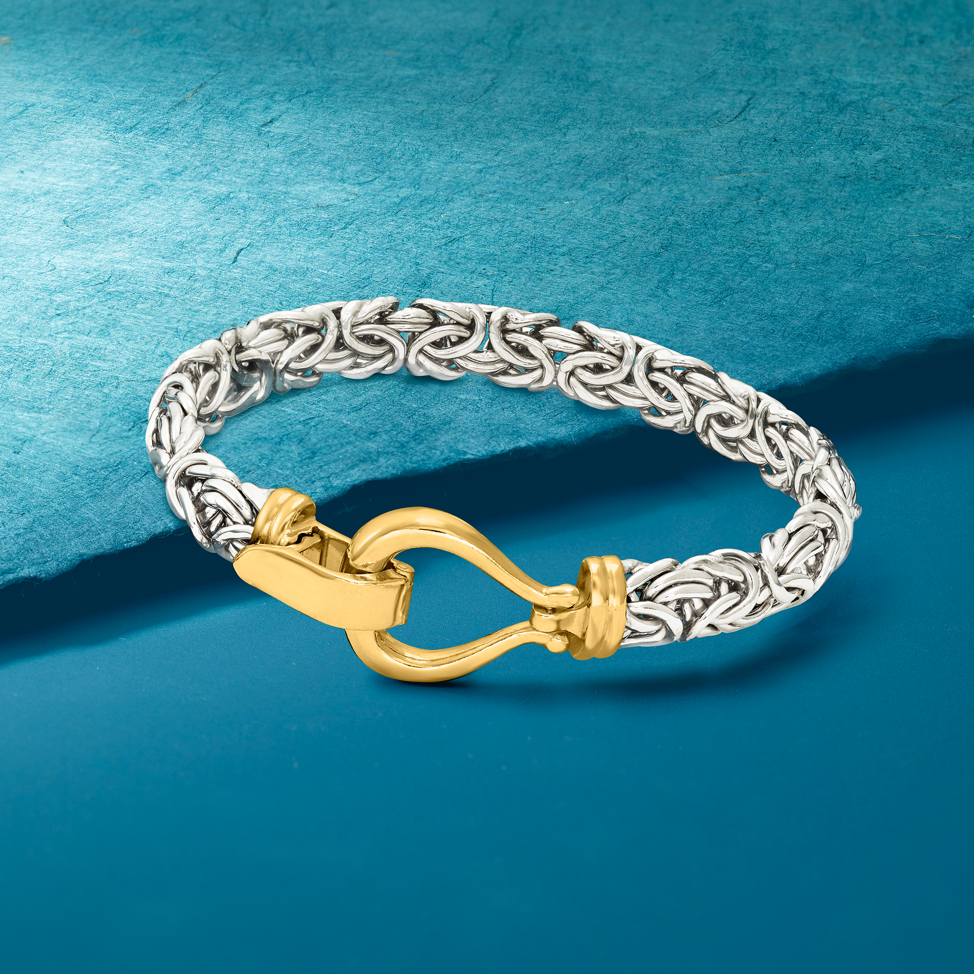 Two-Tone Sterling Silver Byzantine Bracelet | Ross Simons