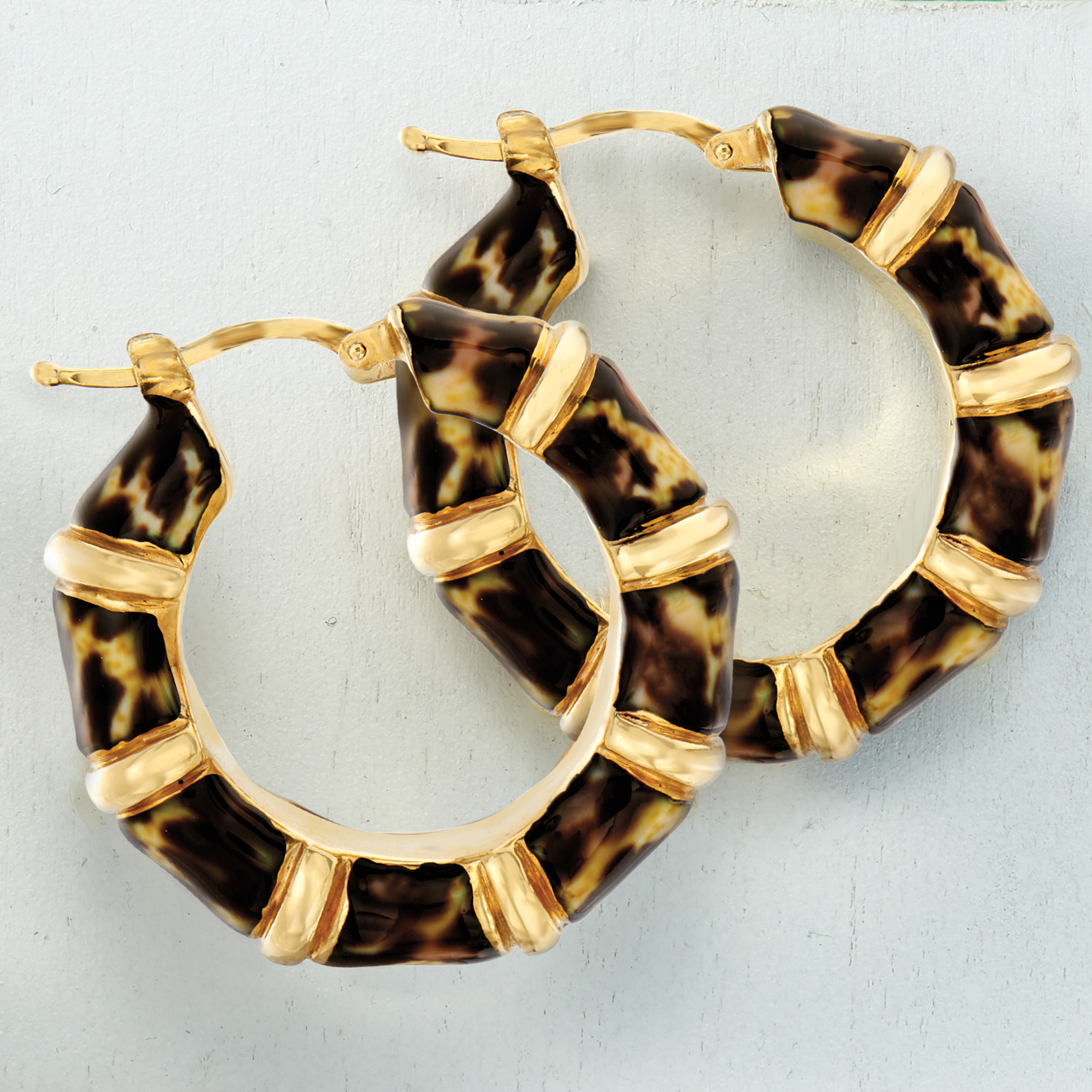 Italian Leopard-Print Enamel Bamboo-Style Hoop Earrings in 18kt Gold ...