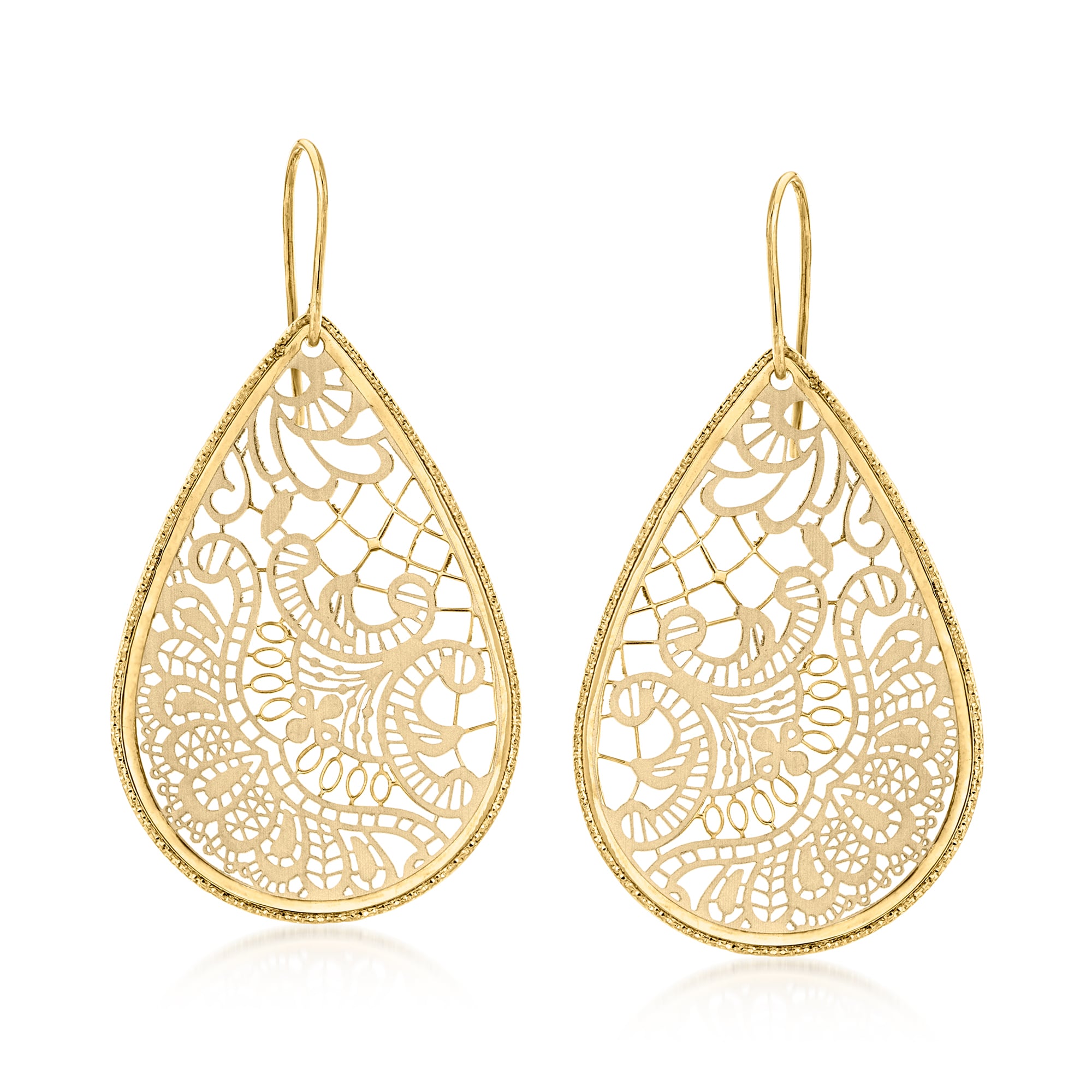 Italian 10kt Yellow Gold Damascato Ricami Drop Earrings | Ross Simons