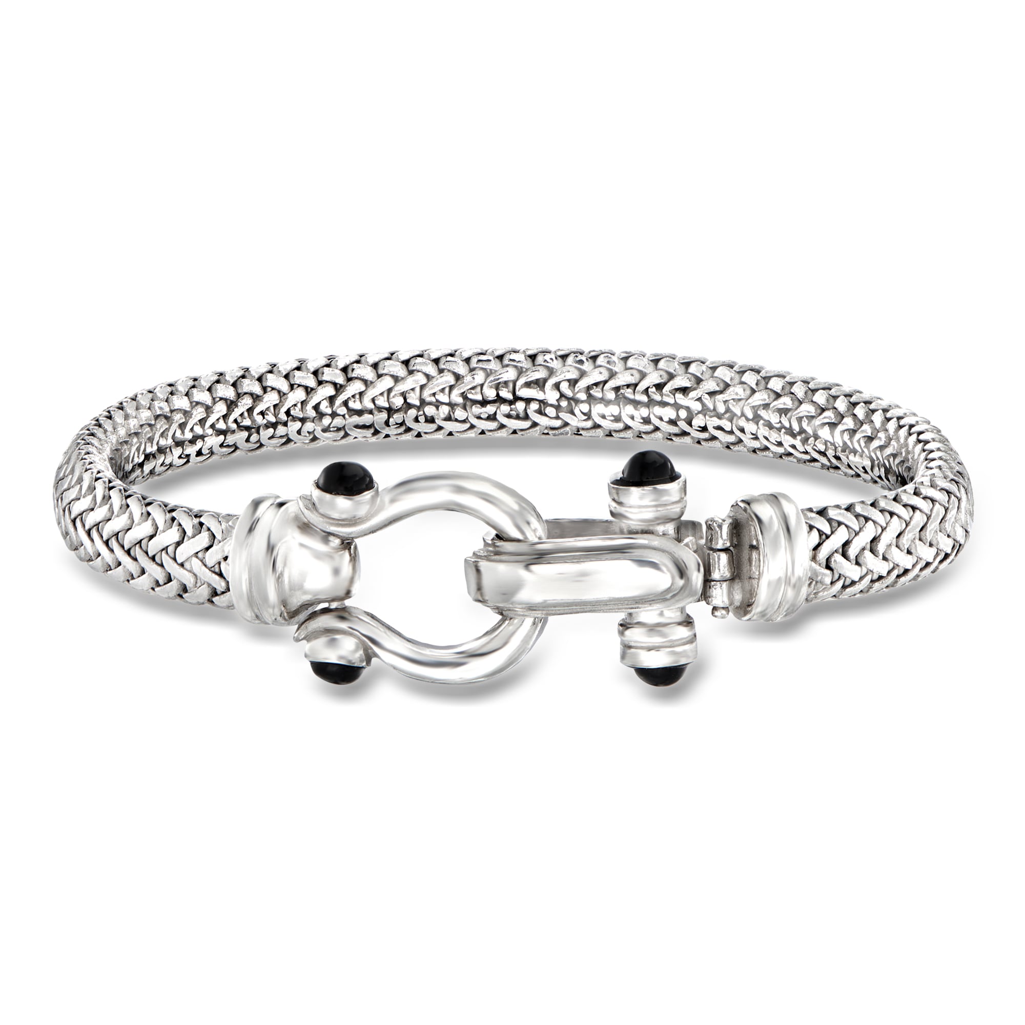 Italian Sterling Silver Horsebit Bracelet with Black Onyx | Ross