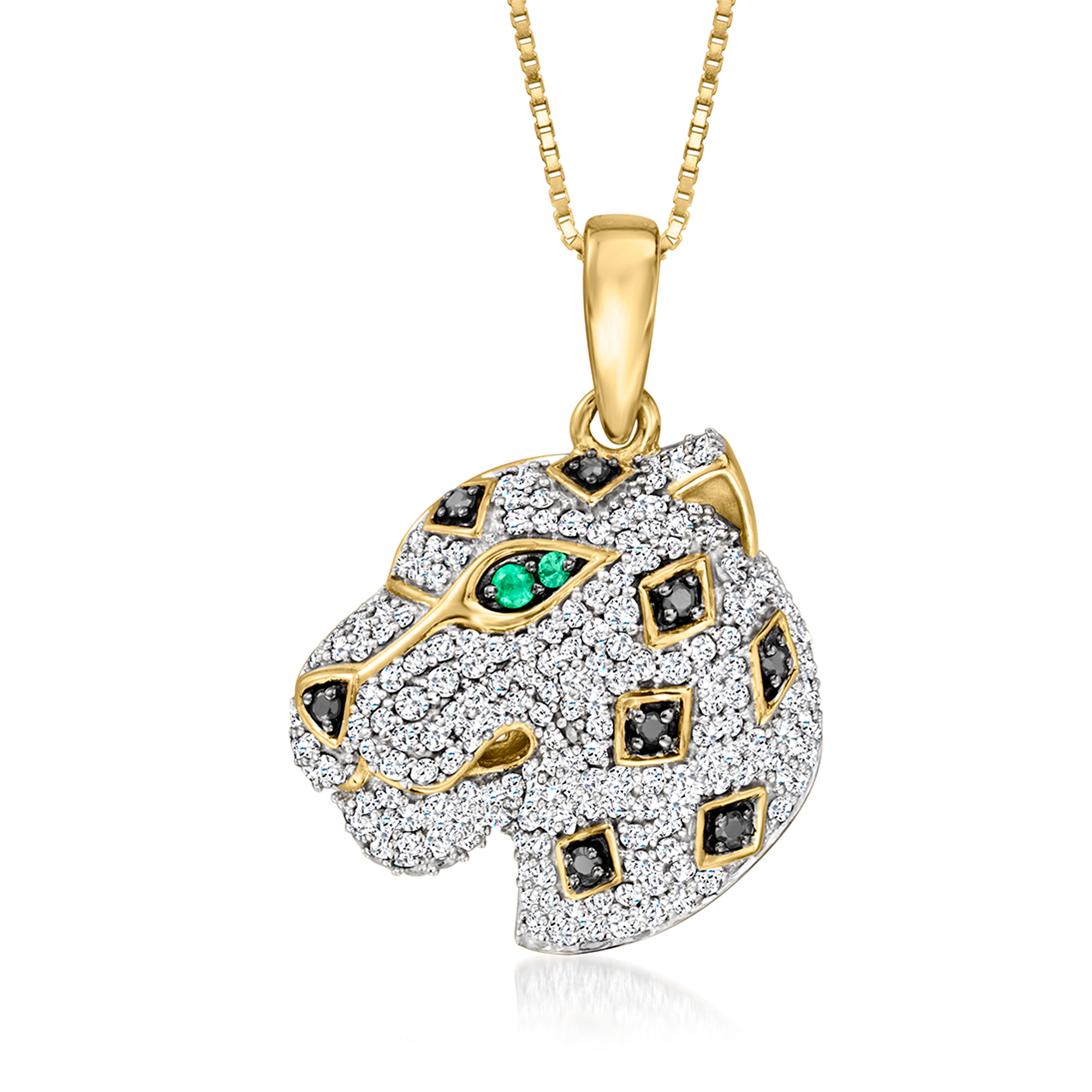 75 ct. t.w. Black and White Diamond Leopard Pendant Necklace with