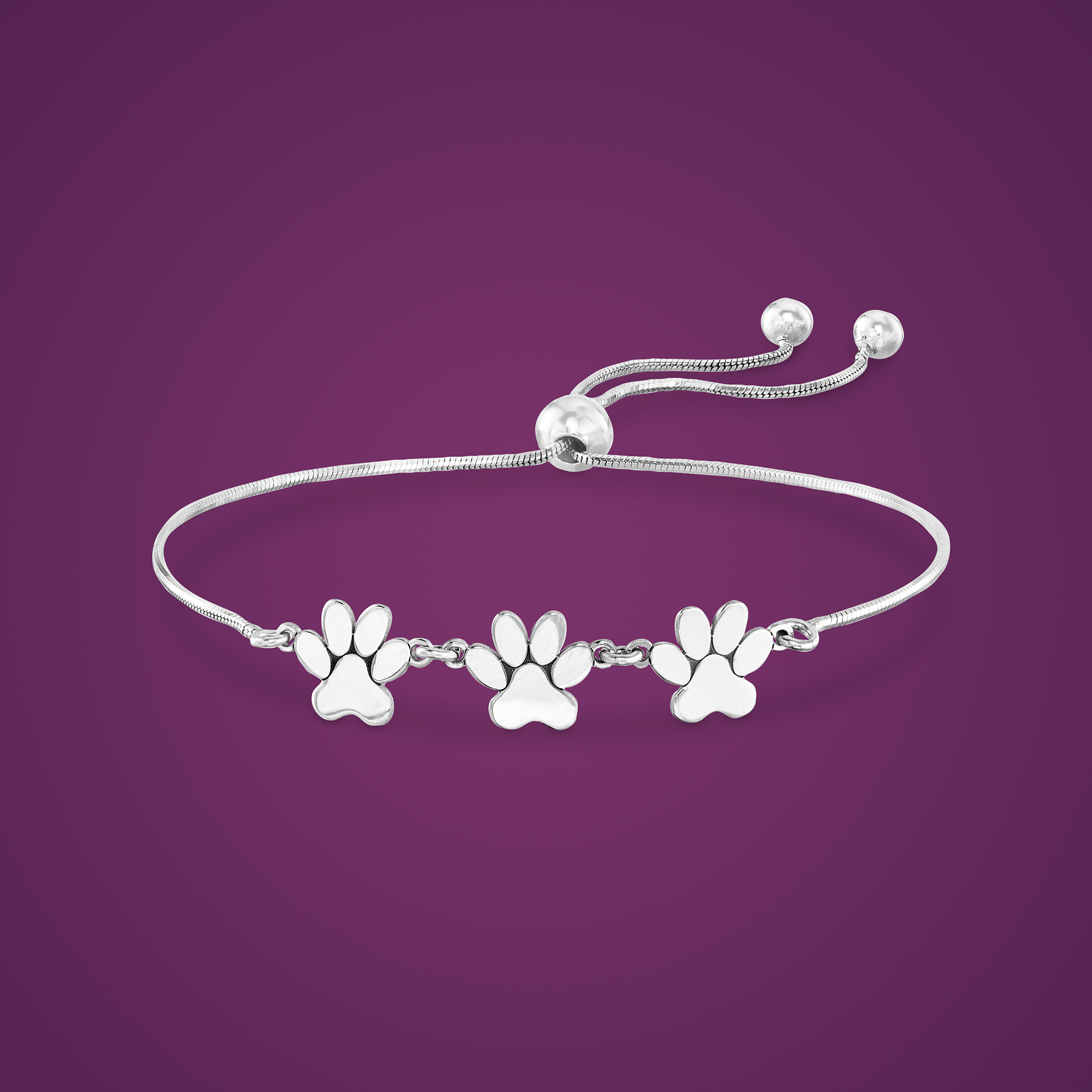 Ross Simons Sterling Silver Paw Print Trio Bolo Bracelet
