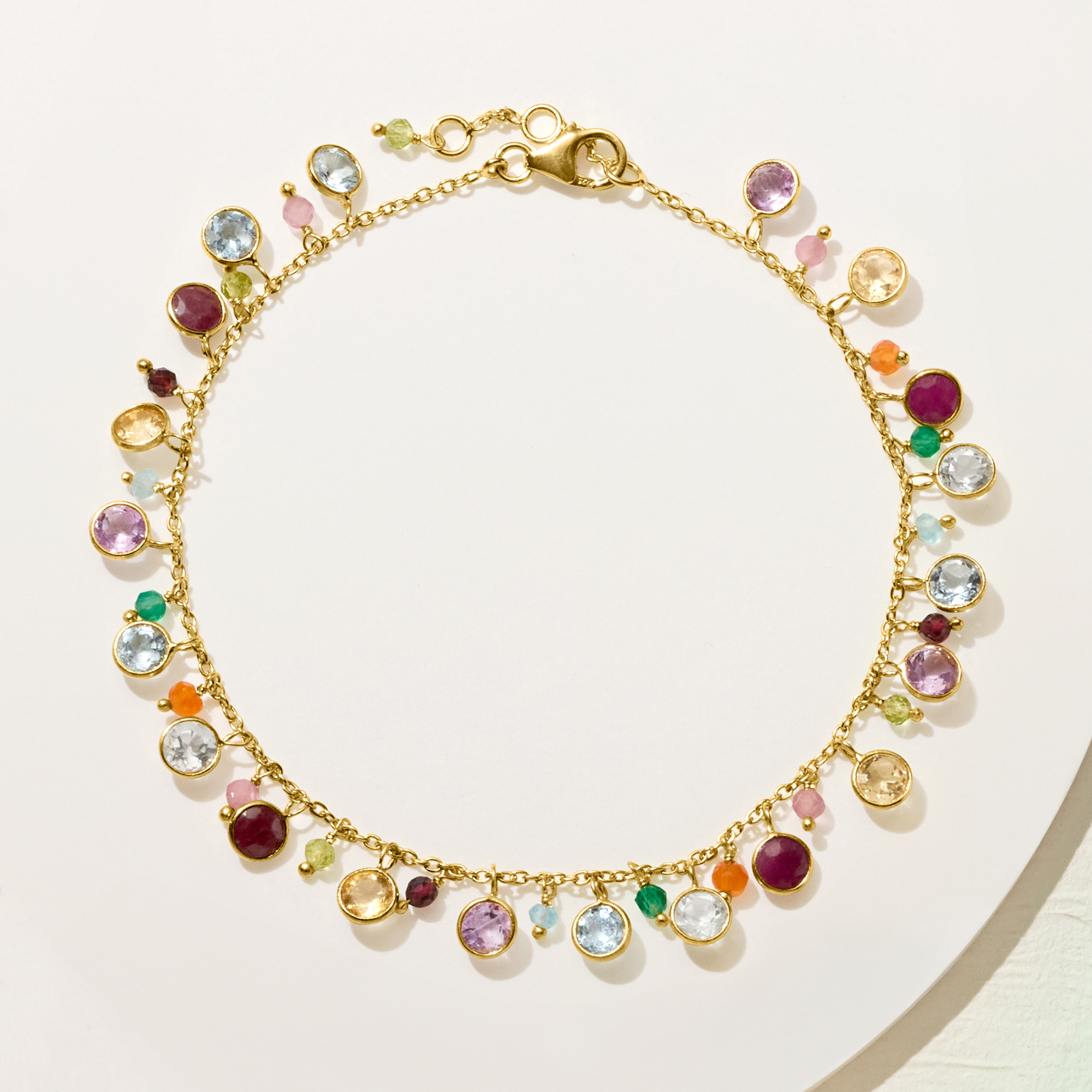 13.50 ct. t.w. Multi-Gemstone Drop Anklet in 18kt Gold Over