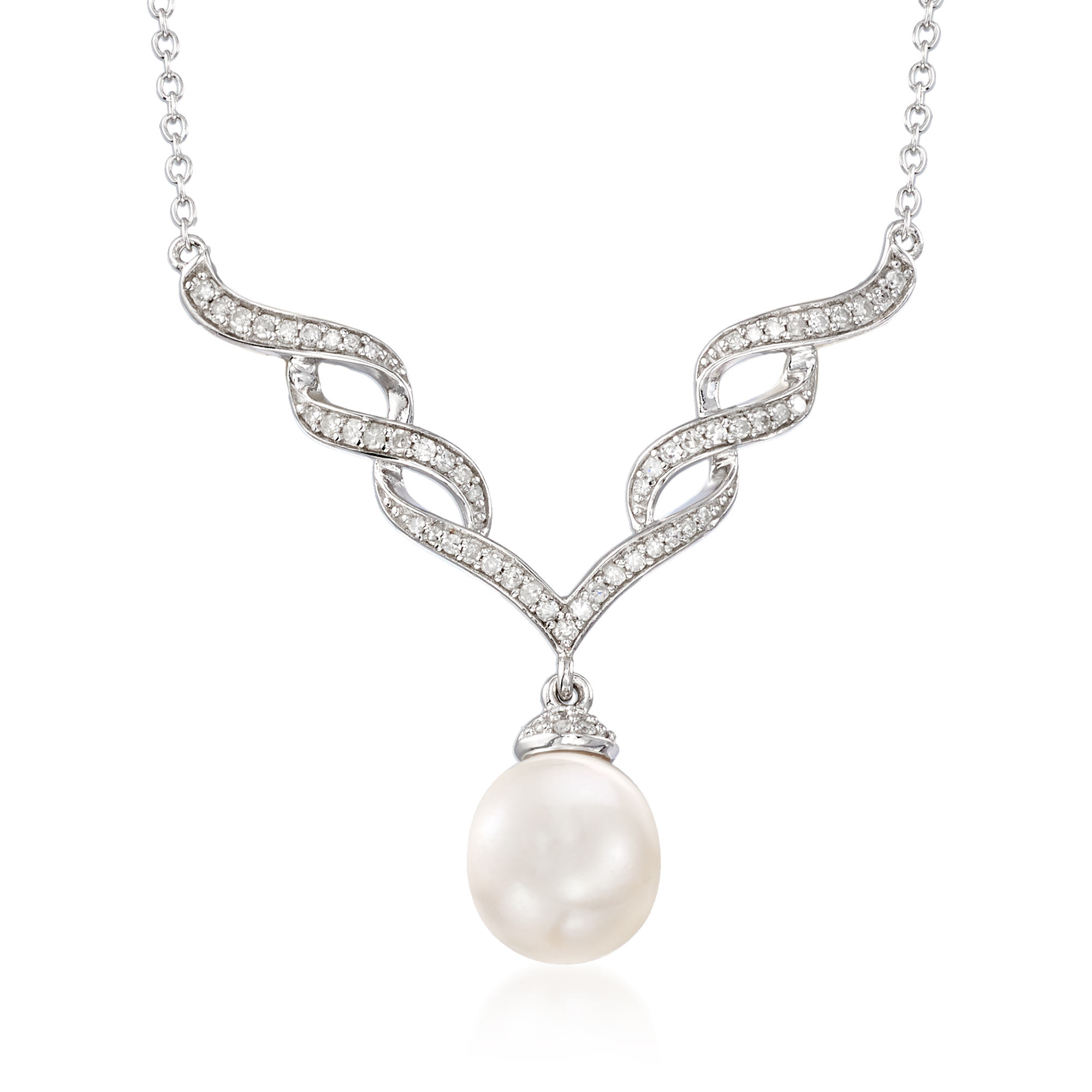 t.w Diamonds and Sterling Silver Ross-Simons 5-11.5mm Black Cultured Pearl Necklace With .24 ct
